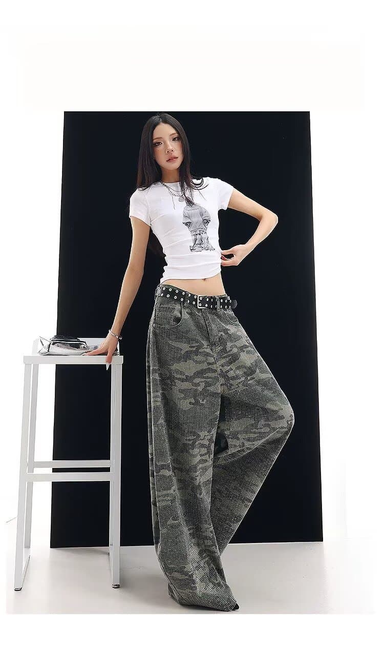 아메리칸 새로운 아마 레트로 카모플라주 청바지 남녀 루즈핏 부츠컷 스트레이트 기타 주머니 워크웨어 팬츠 인기 바닥 청소 바지 상세 이미지 18
