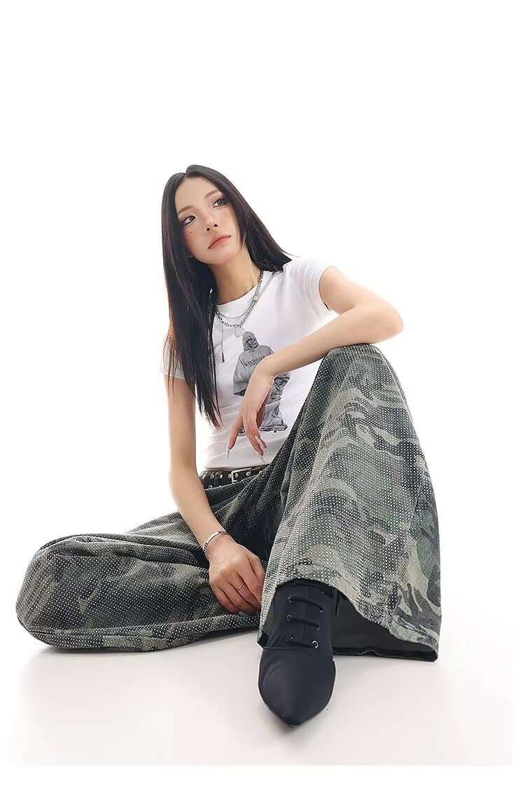 아메리칸 새로운 아마 레트로 카모플라주 청바지 남녀 루즈핏 부츠컷 스트레이트 기타 주머니 워크웨어 팬츠 인기 바닥 청소 바지 상세 이미지 28