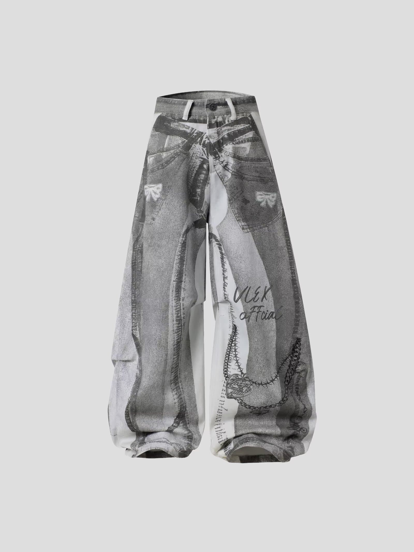아메리칸 ootd 높음 거리 레트로 마 오래된 디자인 센스 청바지 남녀 조수 브랜드 루즈핏 와이드 레그 팬츠 캐주얼 긴 바지 상세 이미지 6