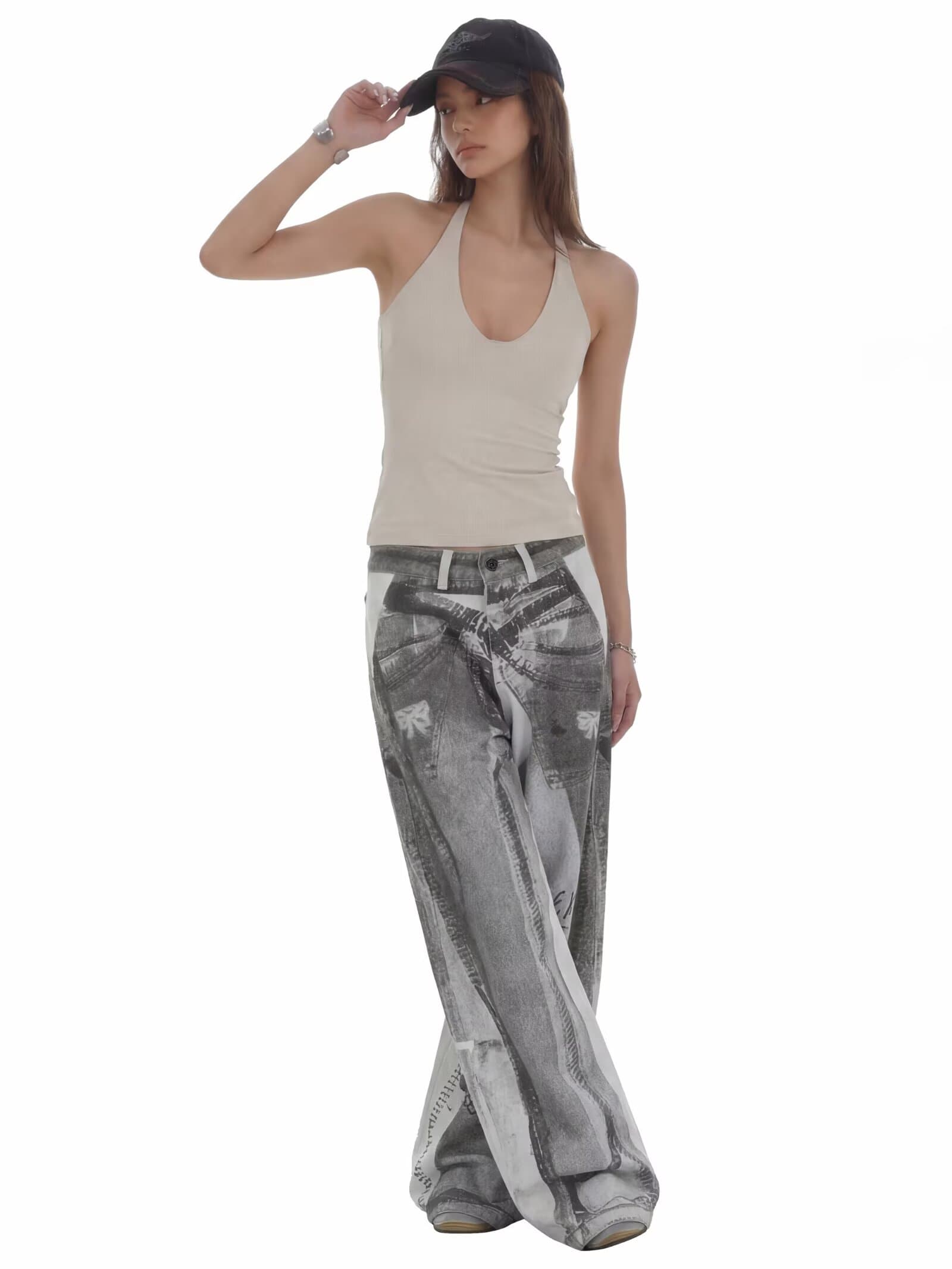 아메리칸 ootd 높음 거리 레트로 마 오래된 디자인 센스 청바지 남녀 조수 브랜드 루즈핏 와이드 레그 팬츠 캐주얼 긴 바지 상세 이미지 17
