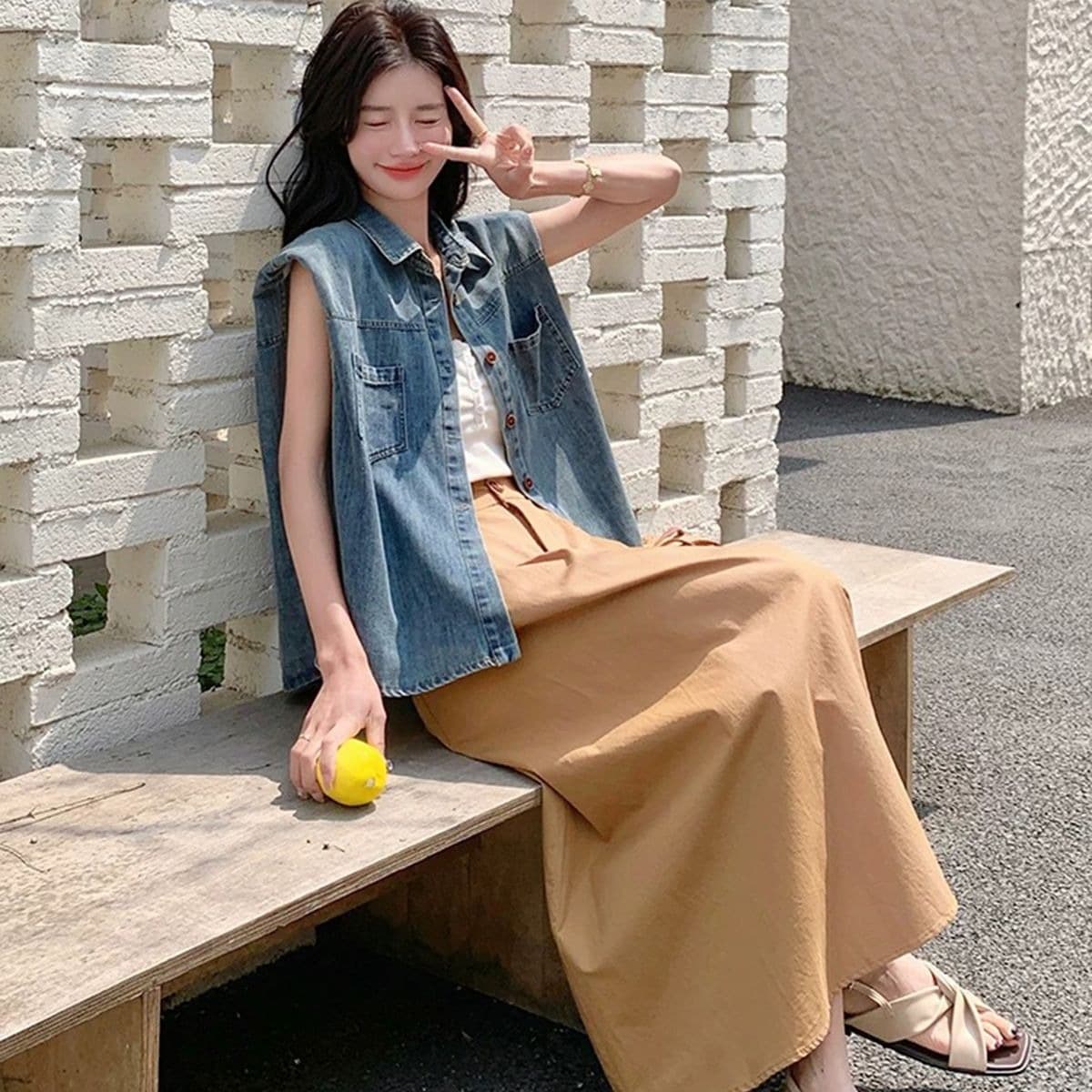 한 부서 캐주얼 데님 셔츠 세트 드레스 여성 여름 2026 새로운 슈퍼 화재 품격 아름다운 반신 스커트 투피스 세트 이미지 5