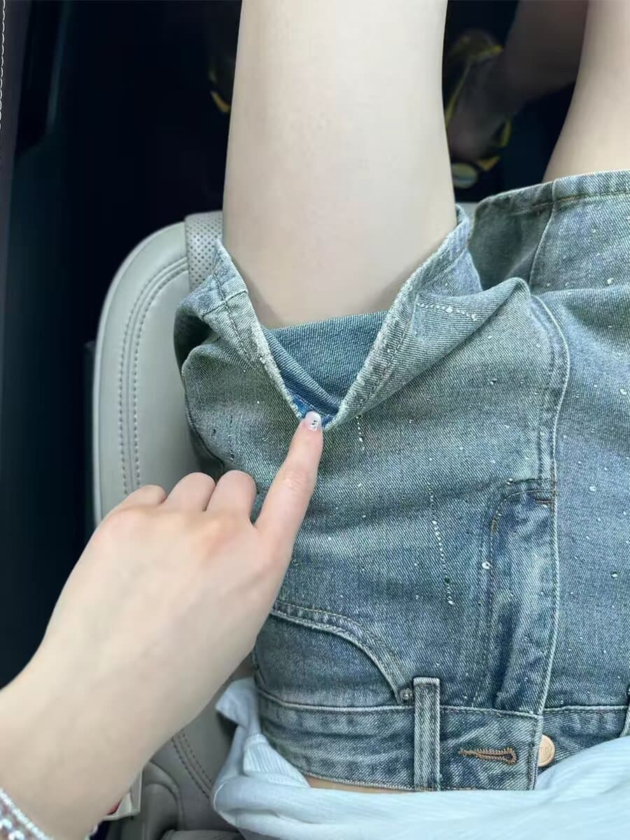 아메리칸 새로운 세력 데님 오부 바지 여성 여름 배 모양 몸 하이웨이스트 스트레이트 바지 빅 사이즈 넓은 다리가 짧다. 바지 상세 이미지 6