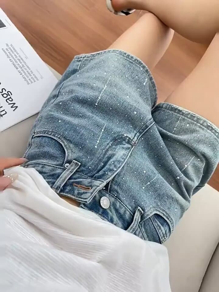 아메리칸 새로운 세력 데님 오부 바지 여성 여름 배 모양 몸 하이웨이스트 스트레이트 바지 빅 사이즈 넓은 다리가 짧다. 바지 상세 이미지 8