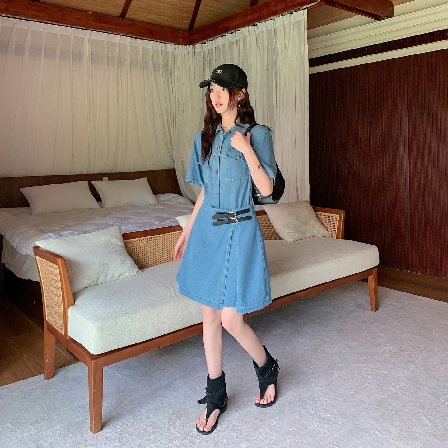 실사 정가 2026 여름 레트로 패션 슬림해 보이는 데님 여성 드레스 작은 대중 불규칙 쇼트 스타일 치마 상세 이미지 2