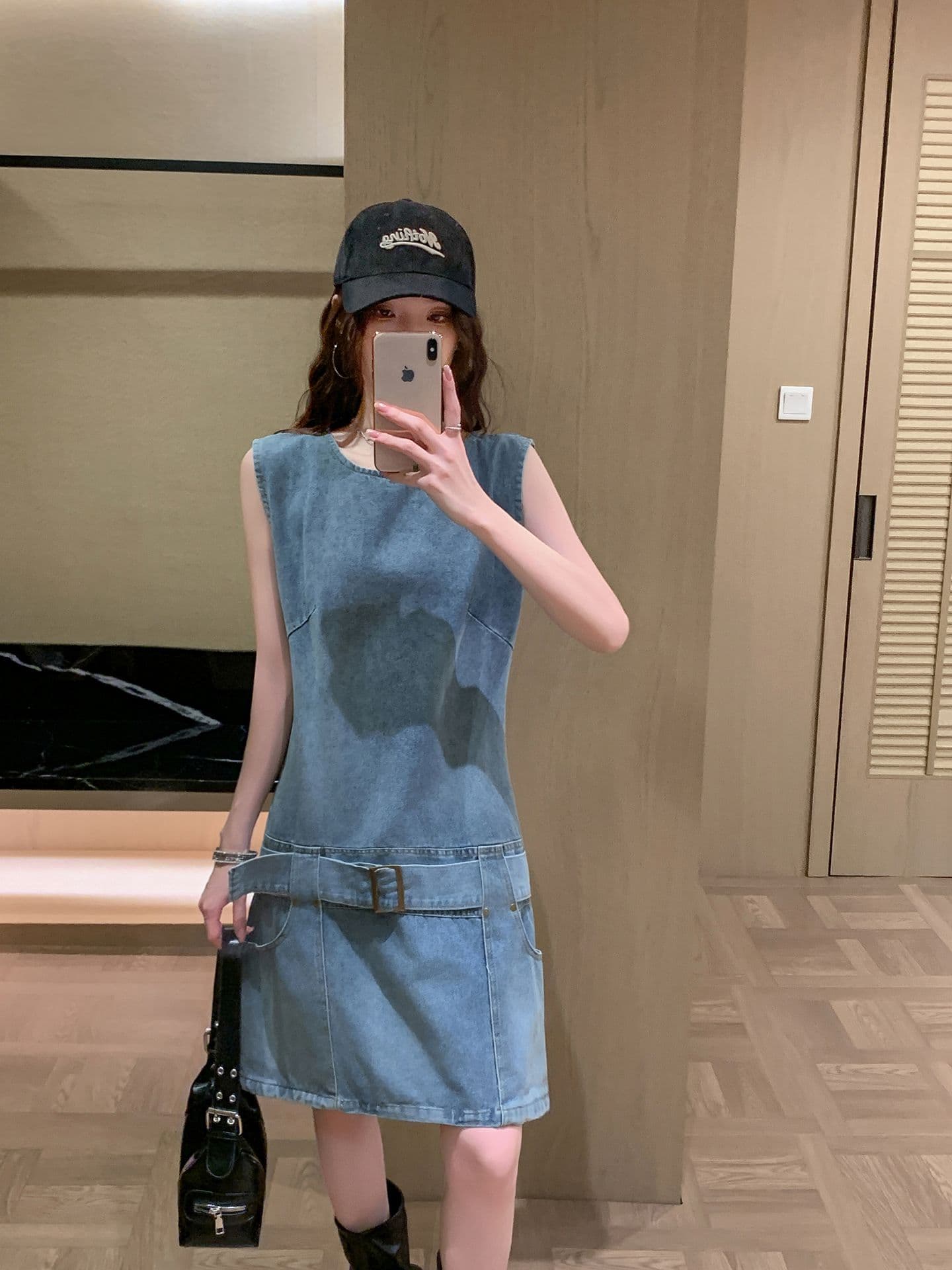 실사 정가 아메리칸 레트로 마 오래된 데님 조끼 원피스 여성 의류 여름 Chic 연령 감소 루즈핏 A라인 스커트 상세 이미지 9