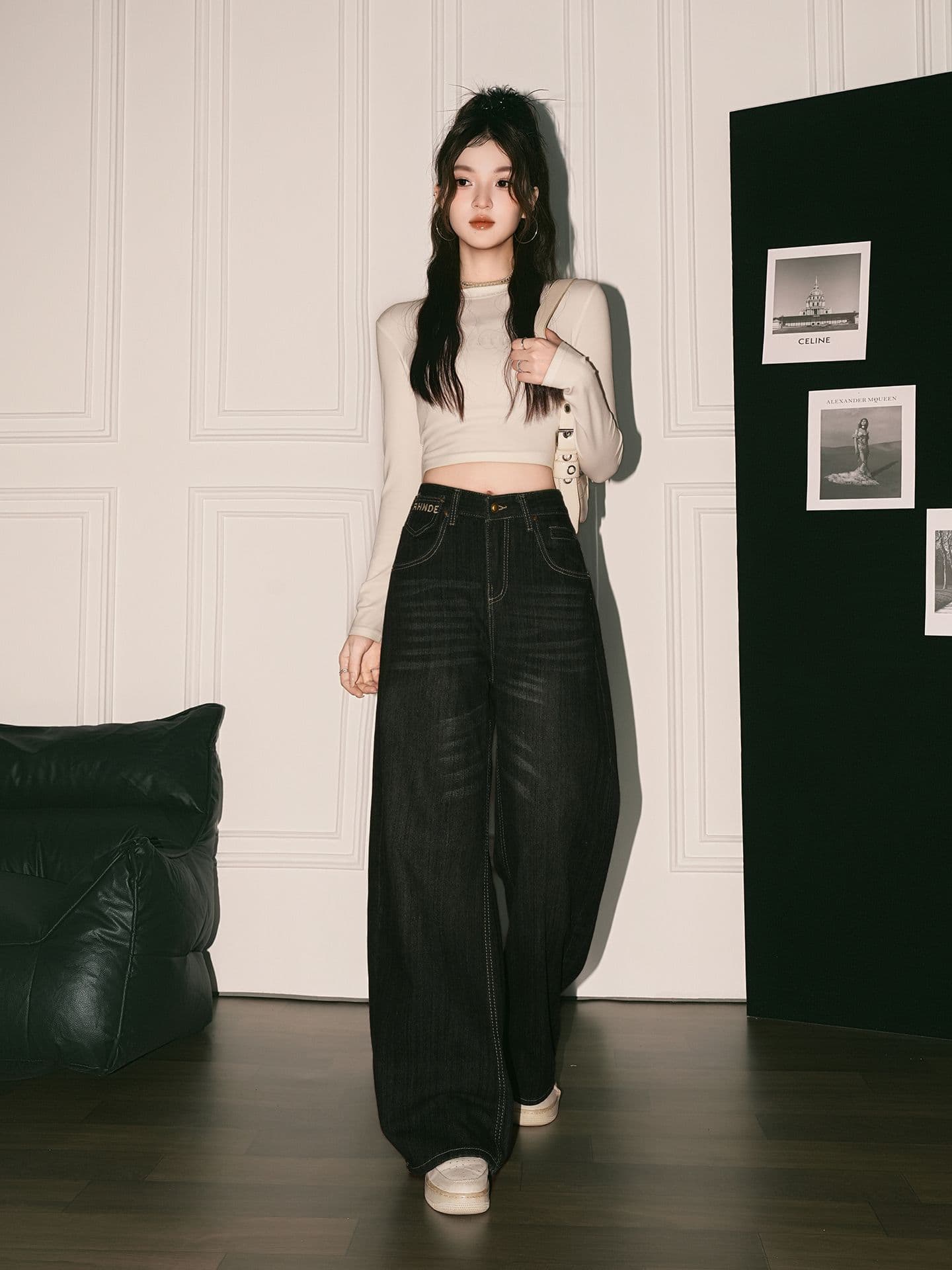 실사 정가 아메리칸 레트로 파리 버클 디자인 대나무 마디 청바지 여성 워싱 스트레이트 루즈핏 다용도 긴 바지 상세 이미지 11