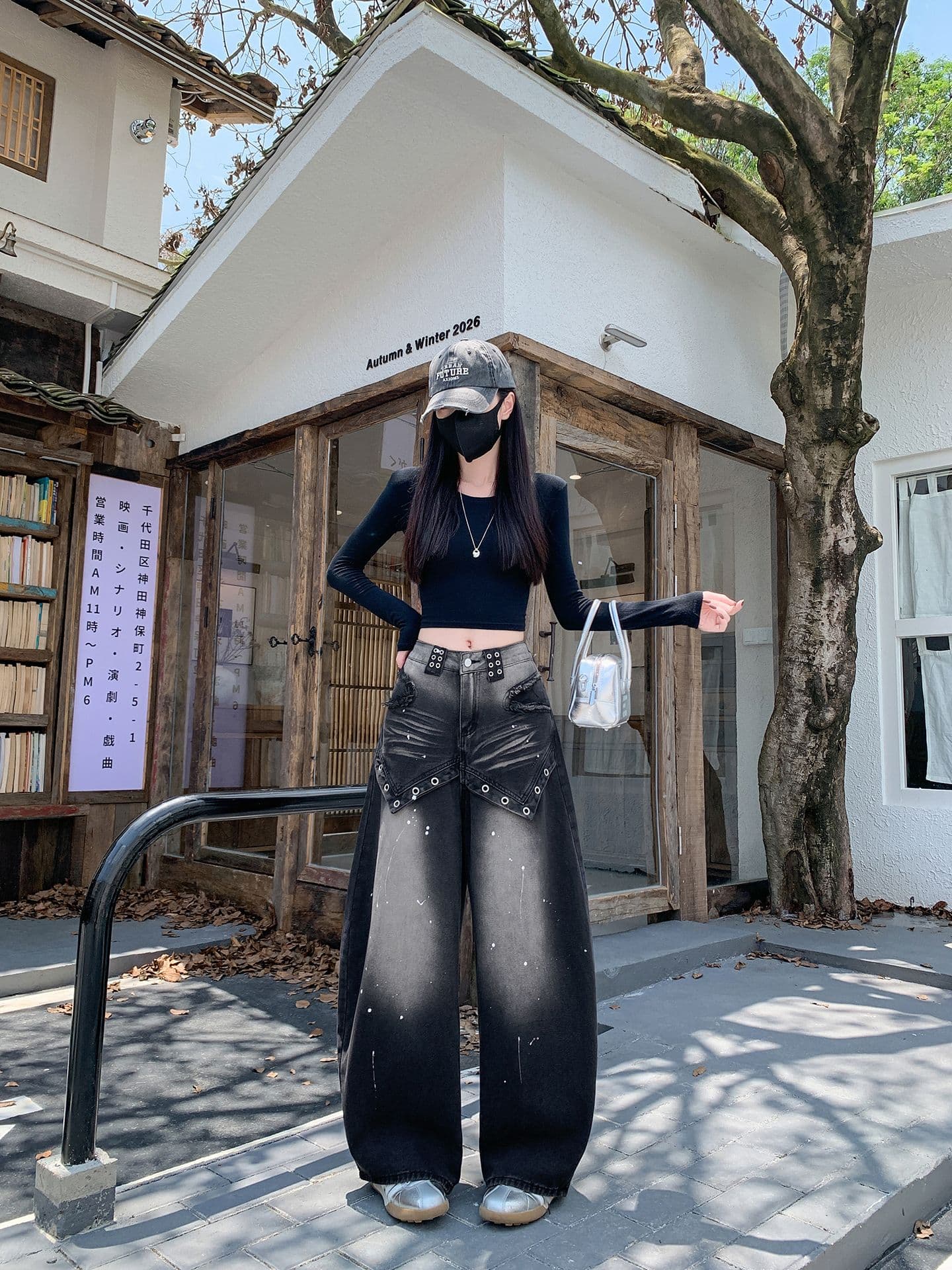 실사 정가 아메리칸 레트로 프린트 넓은 다리 청바지 여성 루즈핏 느긋한 핫걸 바람 느슨함 센스 모통이 칼 바지 상세 이미지 8