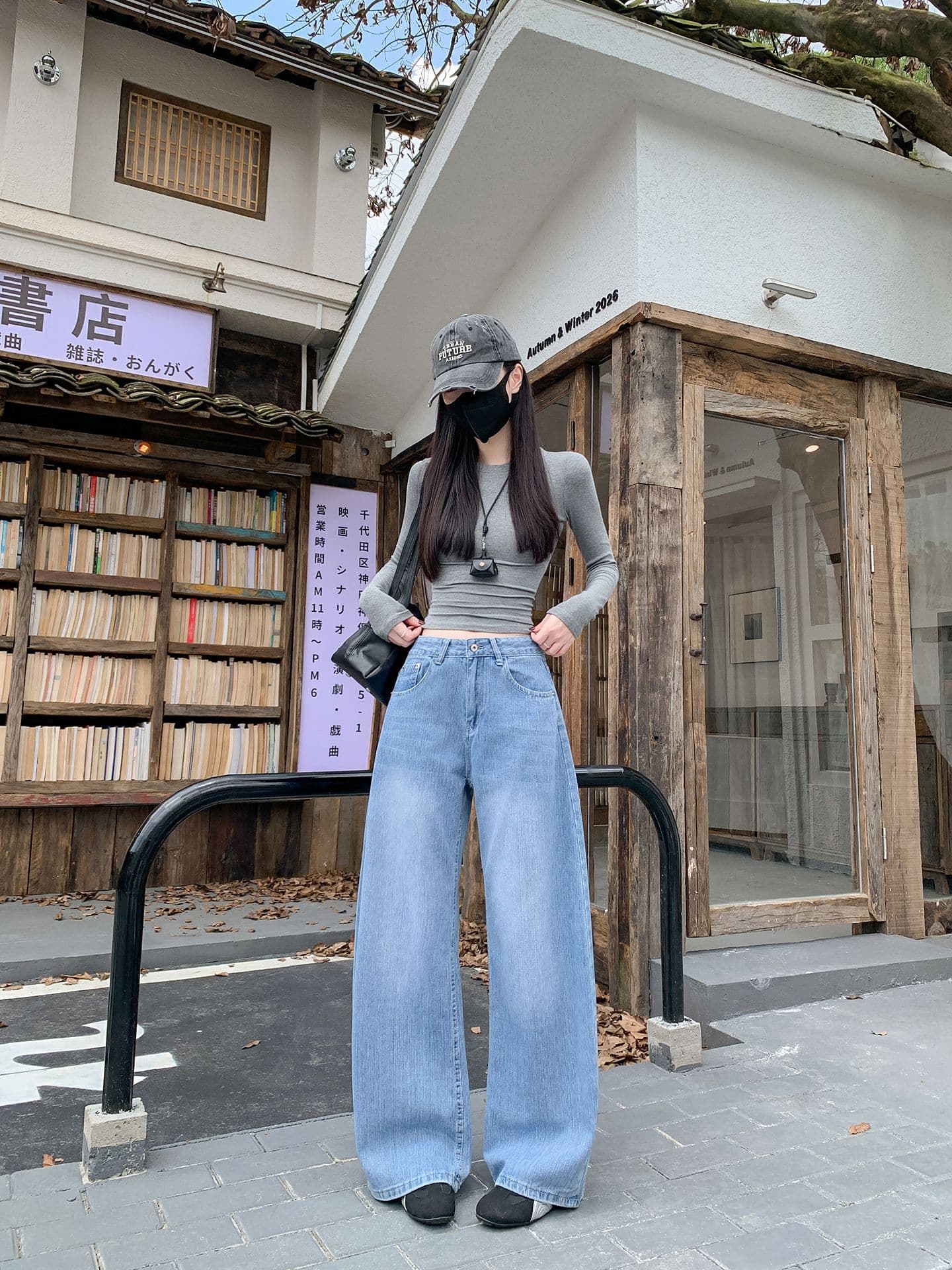 실사 정가 레트로 십자가 징 모통이 칼 청바지 여성 검정색 높음 거리 루즈핏 슬림해 보이는 넓은 다리 길이 바지 상세 이미지 17