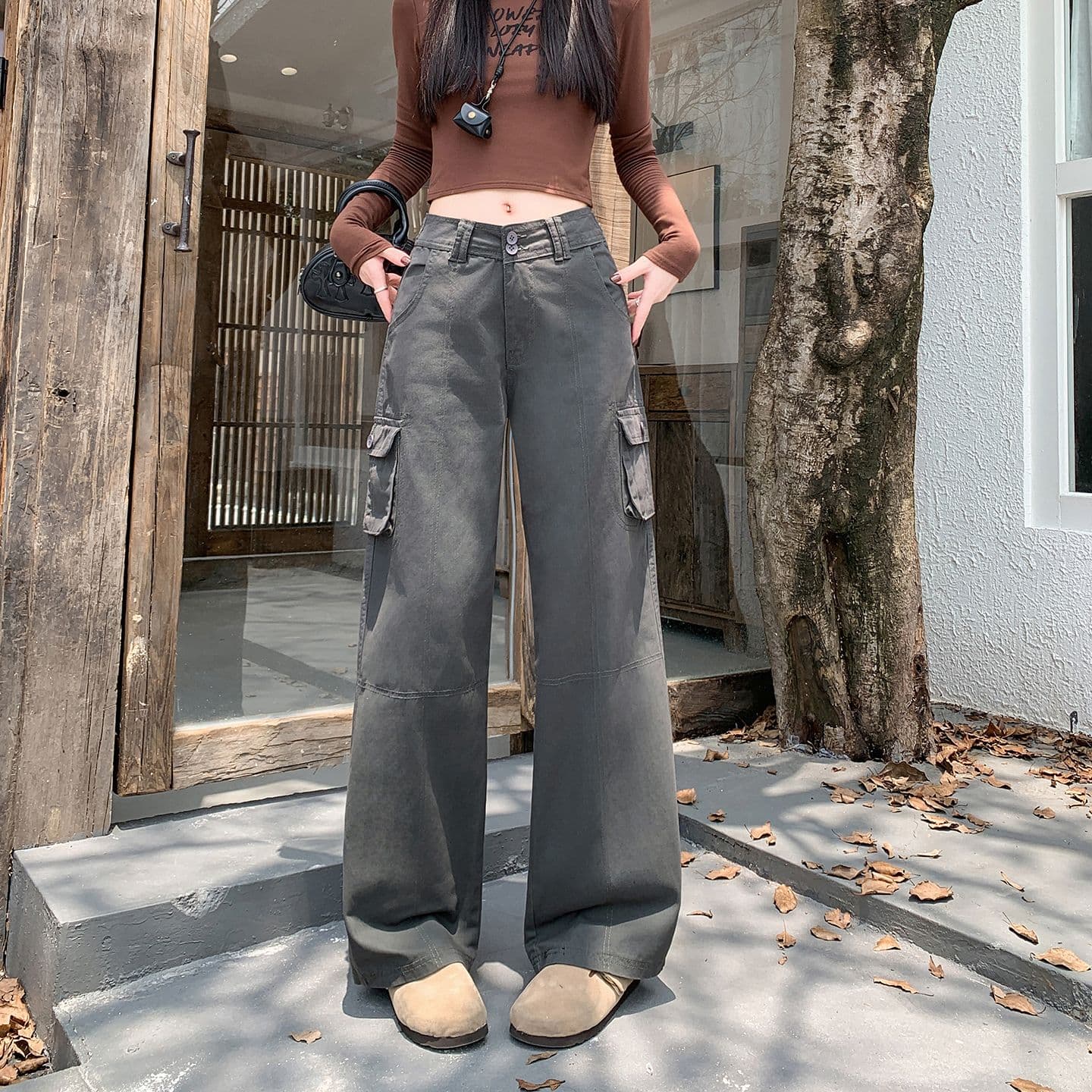 실사 정가 작은 갈매기 워크웨어 청바지 여성 봄 여름 아메리칸 수 있습니다. 조정 바지 허리 지퍼 캐주얼 롱 바지 상세 이미지 3