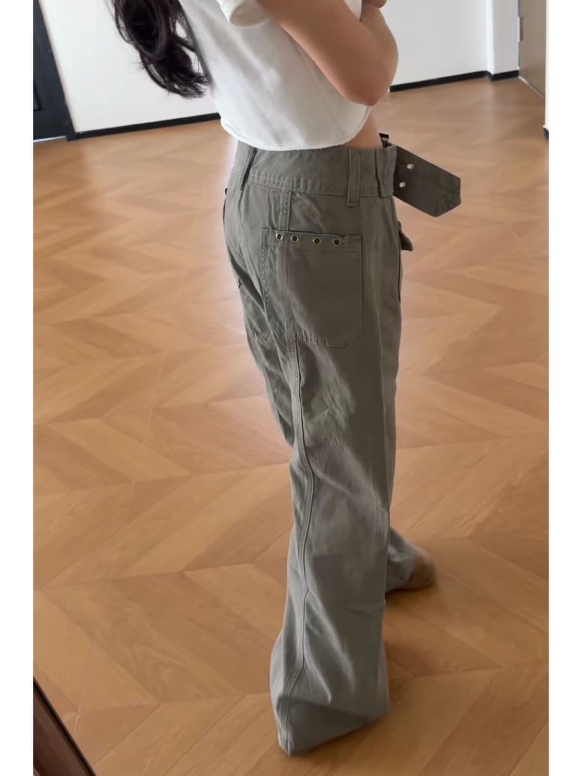 아메리칸 핫걸 레트로 회색 기능 바람 워크웨어 팬츠 아이들 여름 새로운 디자인 센스 루즈핏 스트레이트 바닥 청소 바지 이미지 3