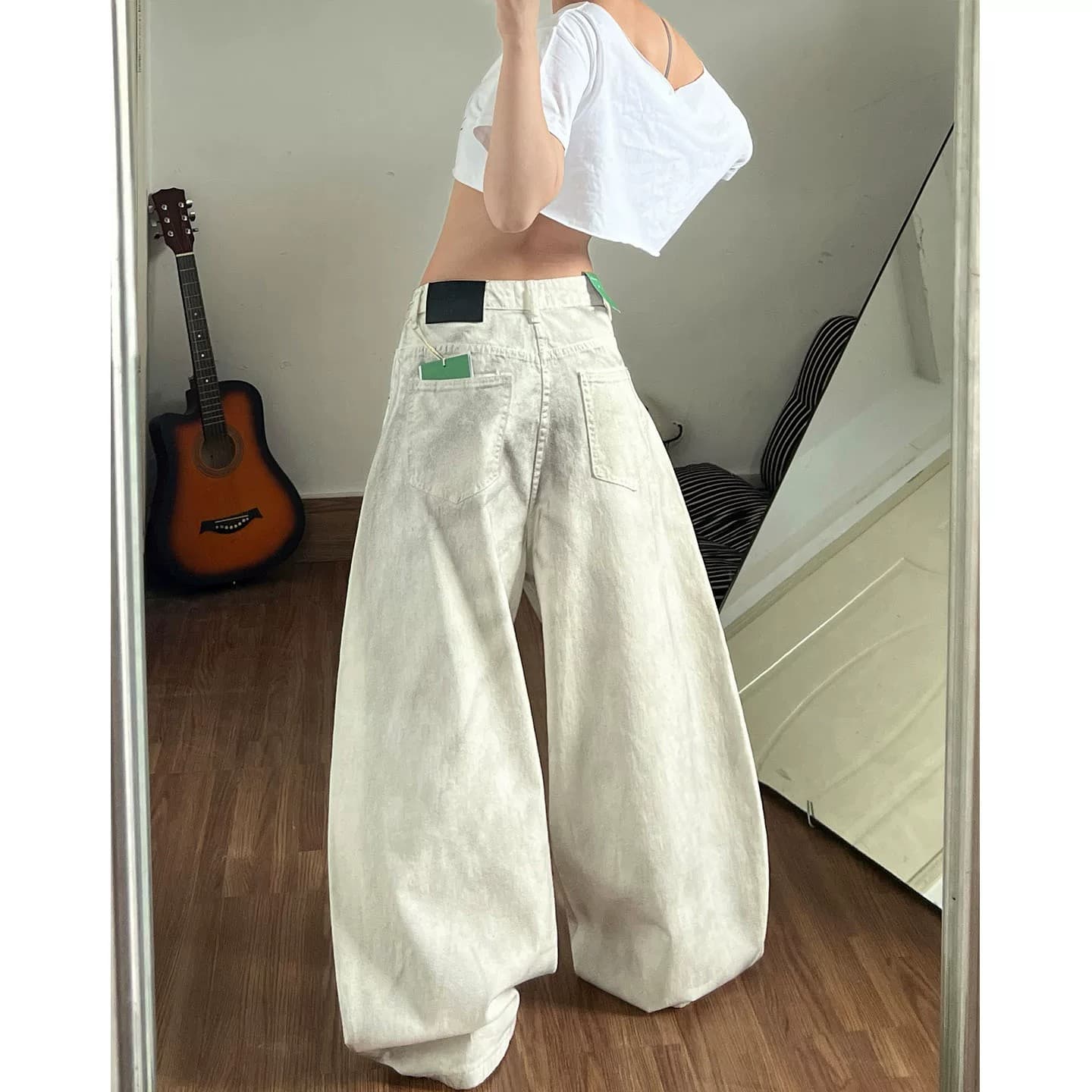 아메리칸 데님 바쁜 핫걸 디자인 센스 작은 대중 알파벳 프린트 청바지 여성 여름 새로운 루즈핏 슬림해 보이는 와이드 레그 팬츠 상세 이미지 8