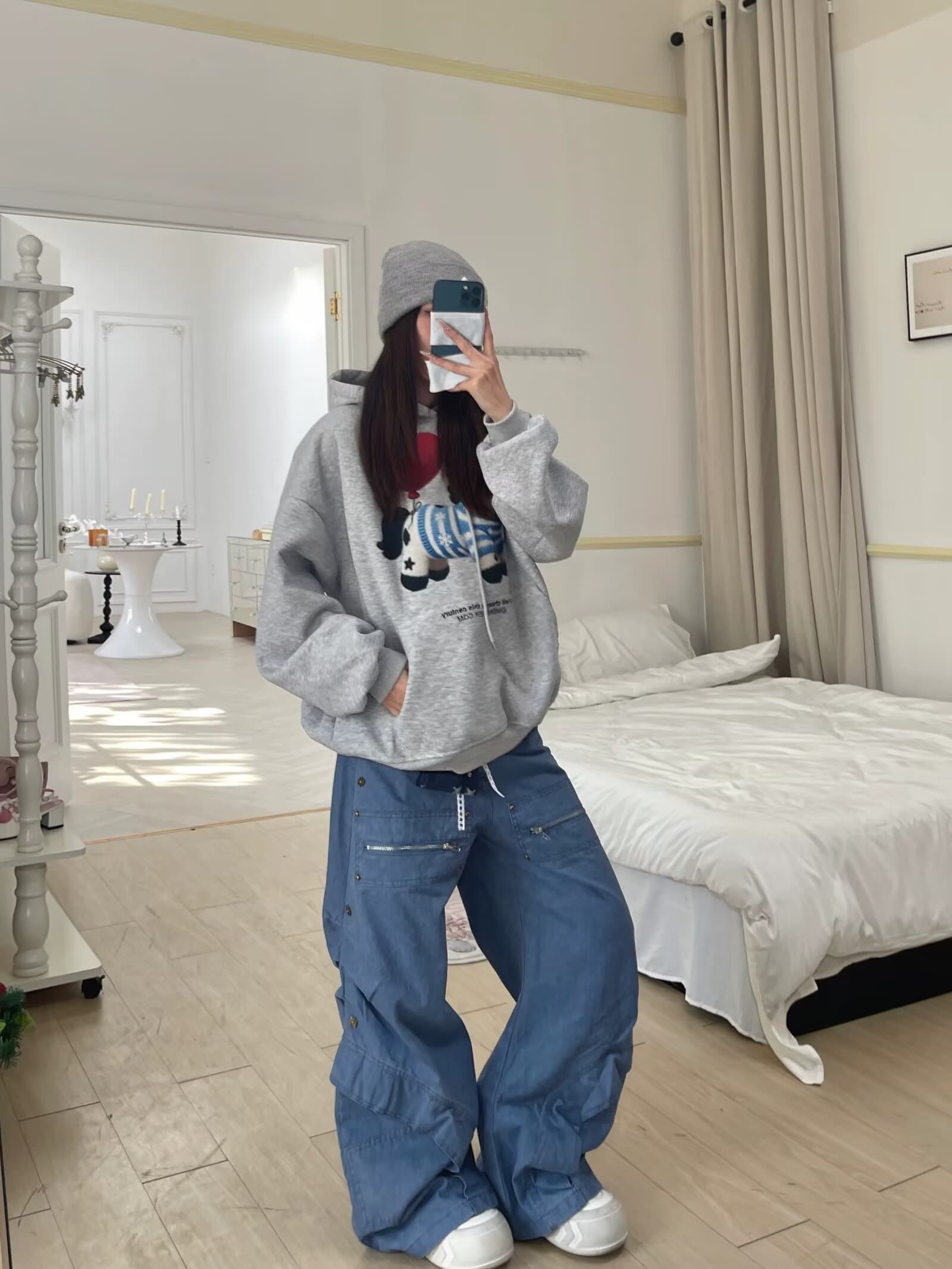 레트로 새로운 개념 cleanfit 해체 빅 포켓 모통이 칼 데님 워크웨어 팬츠 남녀 새로운 넓은 다리 캐주얼 바지 상세 이미지 18