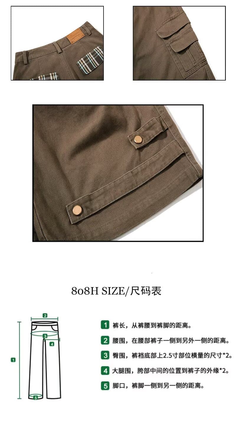 아메리칸 ootd 레트로 아름다움 라드. 브라운 낙하산 병 워크웨어 팬츠 여성 봄 가을 루즈핏 스트레이트 와이드 레그 팬츠 바닥 청소 바지 상세 이미지 10