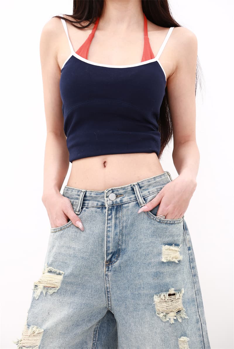 실사 아메리칸 레트로 워싱 찢어진 부분 7 점 청바지 가을 새로운 루즈핏 넓은 다리 7 분 바지 반바지 상세 이미지 4