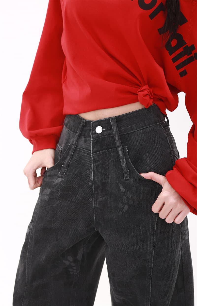실사 아메리칸 레트로 블랙 회색 넓은 다리 청바지 가을 하이웨이스트 루즈핏 스트레이트 벽오동 바지 상세 이미지 10