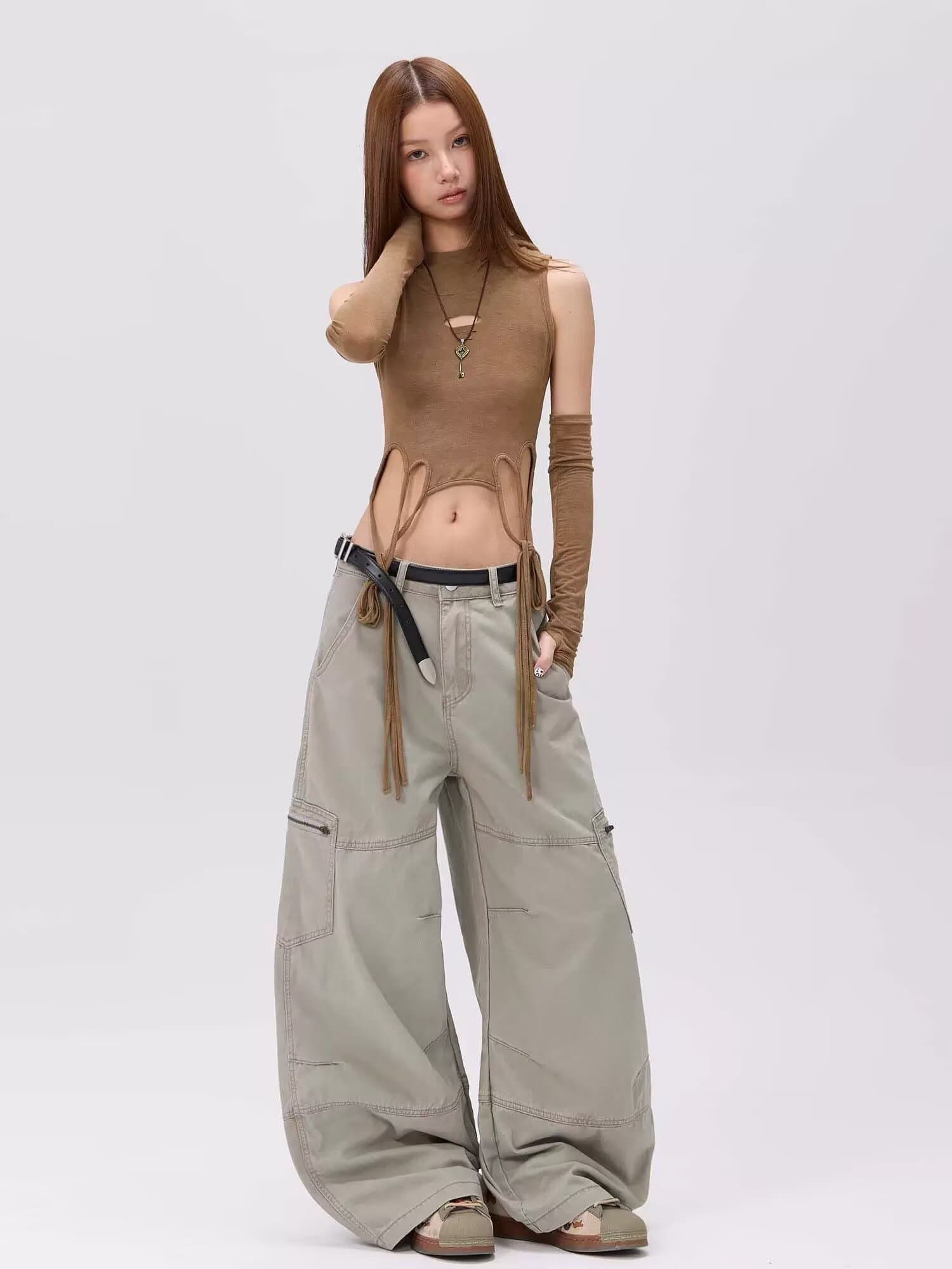 아메리칸 새로운 개념 디자인 센스 모통이 칼 바지 남녀 봄 가을 새로운 다용도 웃음 하 주머니 루즈핏 워크웨어 캐주얼 바지 상세 이미지 4