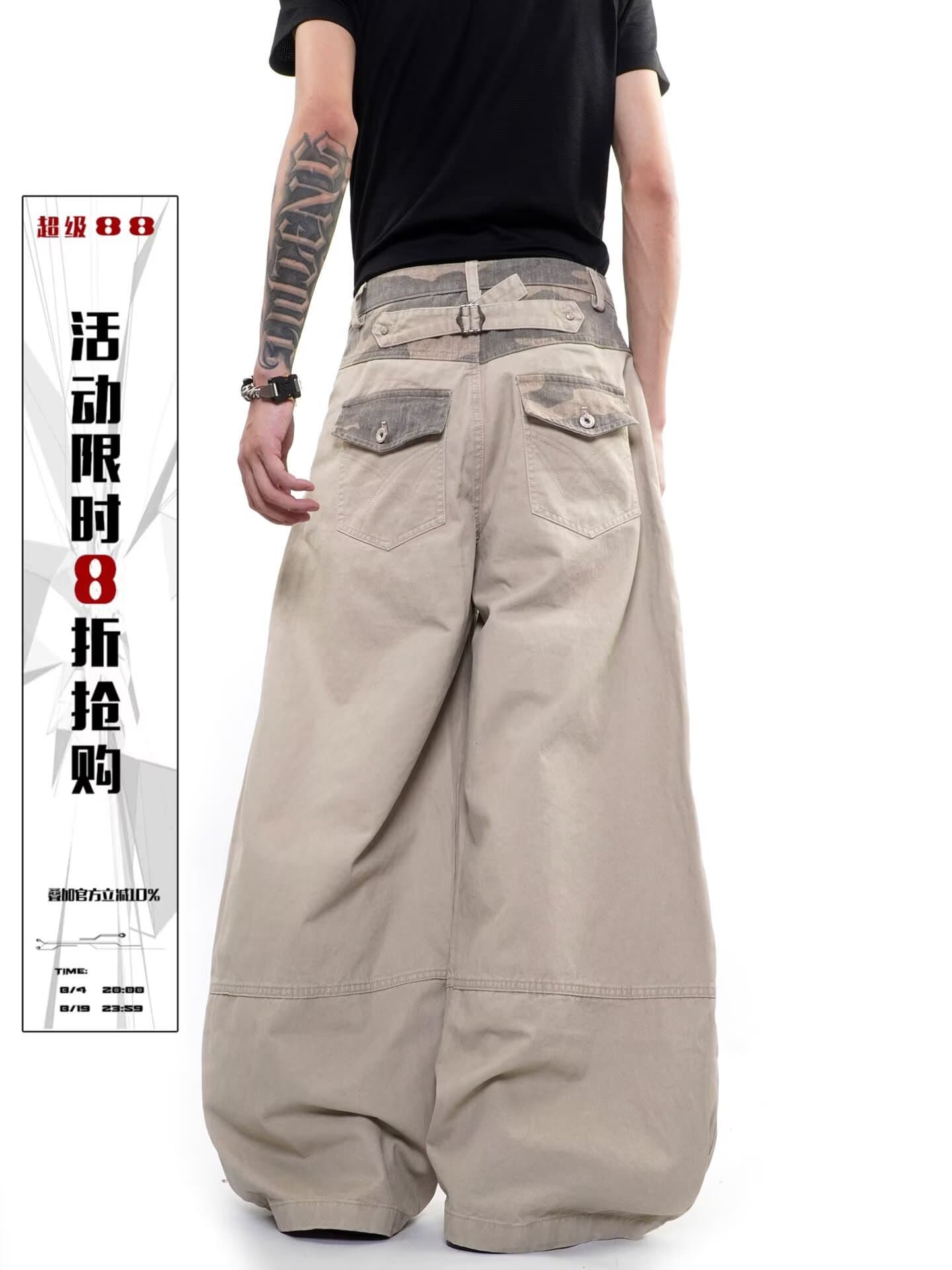 아메리칸 ootd 레트로 워크웨어 캐주얼 바지 남녀 측면 빅 포켓 디자인 센스 루즈핏 해체 넓은 다리 길이 바지 상세 이미지 1