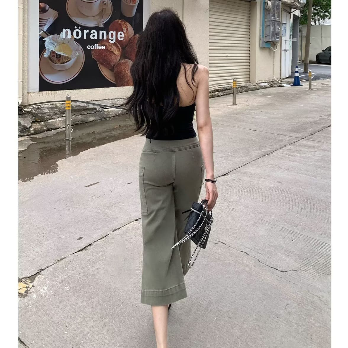 아메리칸 집결하다 와일드 신축성 디자인 부츠컷 청바지 여성 봄 가을 로우 웨이스트 슬림해 보이는 다용도 좁은 에디션 스트레이트 7부 바지 이미지 4