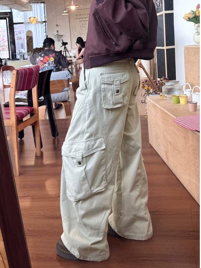 아메리칸 레트로 패션 높음 거리 자수 기타 주머니 모통이 칼 워크웨어 팬츠 캐주얼 거리 바닥 청소 넓은 다리 길이 바지 트렌디 상세 이미지 2
