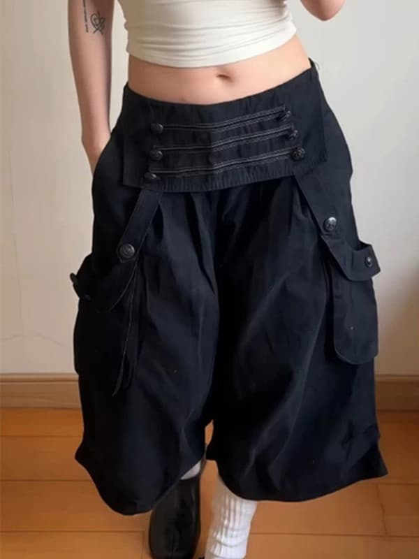 아메리칸 새로운 개념 레트로 궁정 바람 고대 조기 7부 바지 여성 여름 디자인 센스 작은 대중 루즈핏 반바지 워크웨어 바지