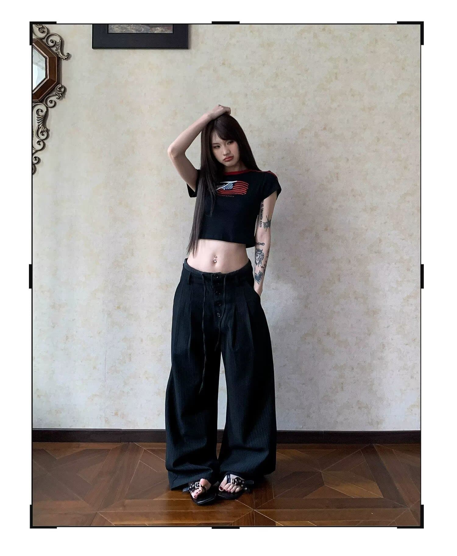 봄 가을 새로운 개념 레트로 세로 줄무늬 도루 센스 스트레이트 슬랙스 남녀 아메리칸 루즈핏 센스 고급 다용도 캐주얼 바지 상세 이미지 22