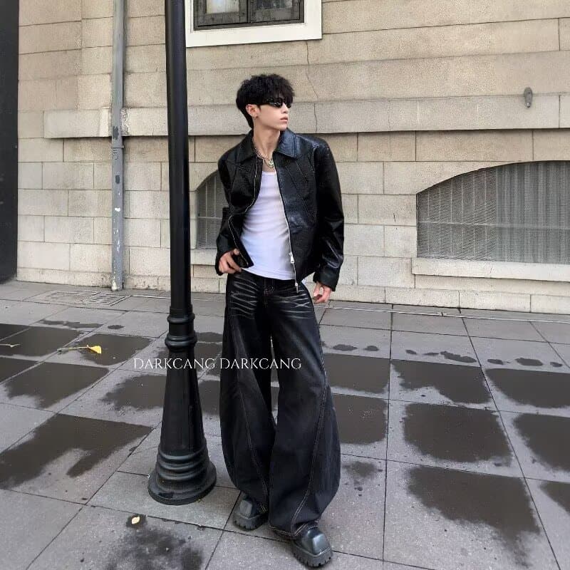 트렌드 새로운 빛 럭셔리 균열 디자인 센스 쇼트 스타일 어깨 패드 가죽 재킷 재킷 남자 고급 센스 cleanfit 재킷 트렌디 이미지 4