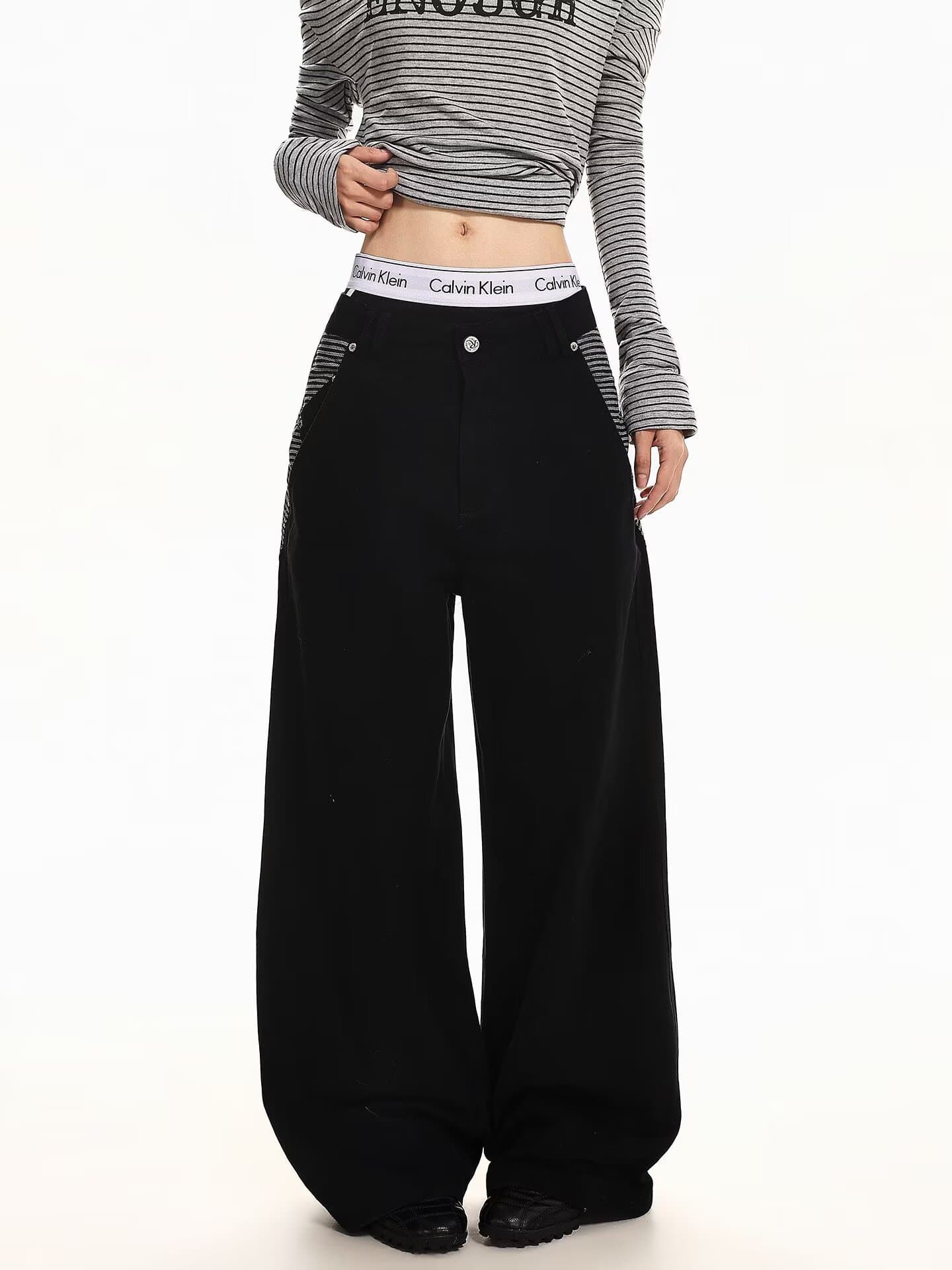 2026ootd 가을 워싱 넓은 다리 청바지 남자 높음 거리 하이웨이스트 도루 센스 루즈핏 슬림해 보이는 바닥 청소 스트레이트 팬츠 상세 이미지 3
