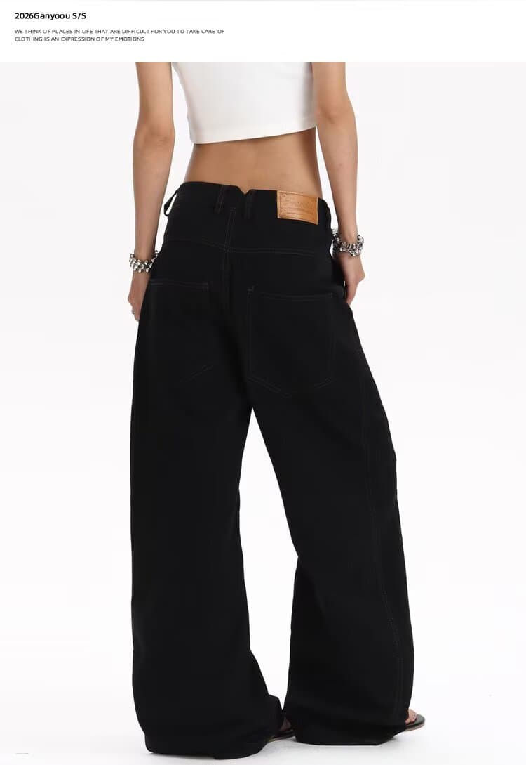 아메리칸 ootd 레트로 해체 기타 행 로프 버클 솔루션 디자인 청바지 남녀 높음 거리 루즈핏 일 와이드 다리 길이 바지 상세 이미지 26