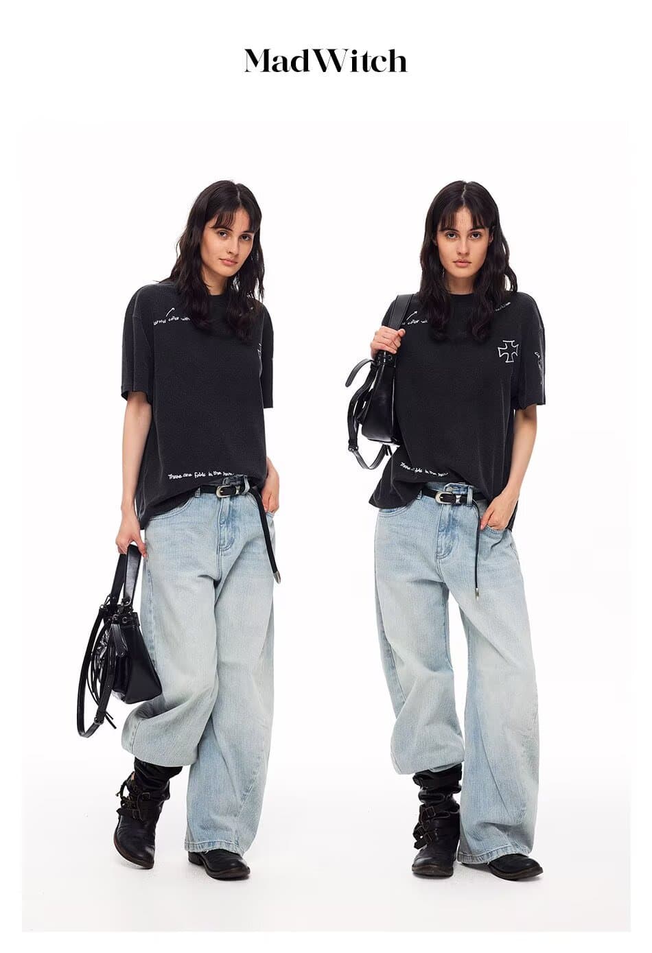 높음 거리 ootd 레트로 연삭 화이트 워싱 주머니 자수 모통이 칼 청바지 새로운 하이웨이스트 루즈핏 다용도 와이드 레그 팬츠 상세 이미지 7