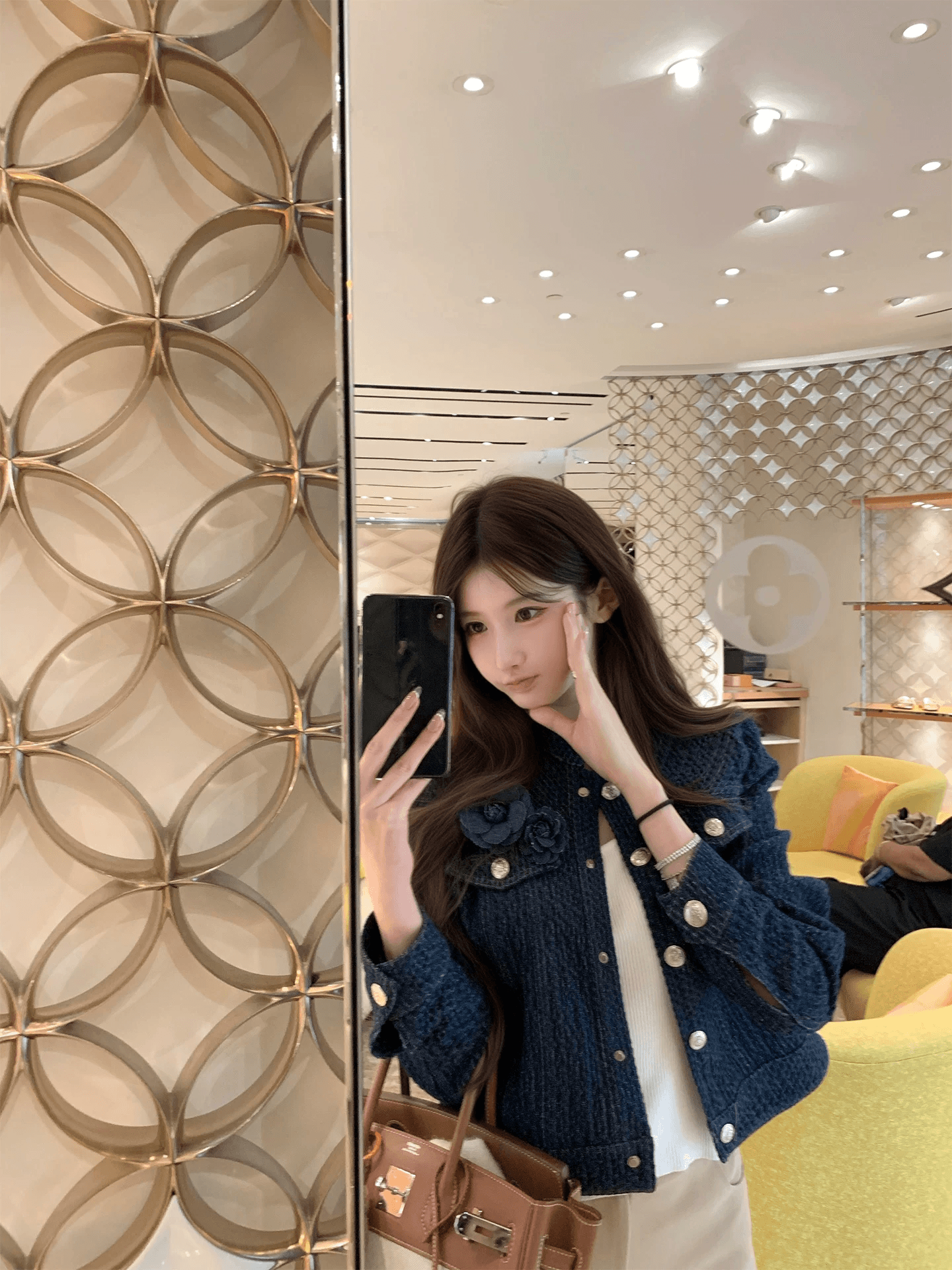 bigking 다이 킨 홈 파란색 데님 작은 샤넬 스타일 여성 가을 고급 센스 쇼트 스타일 재킷 재킷 켜기 벨트 브로치