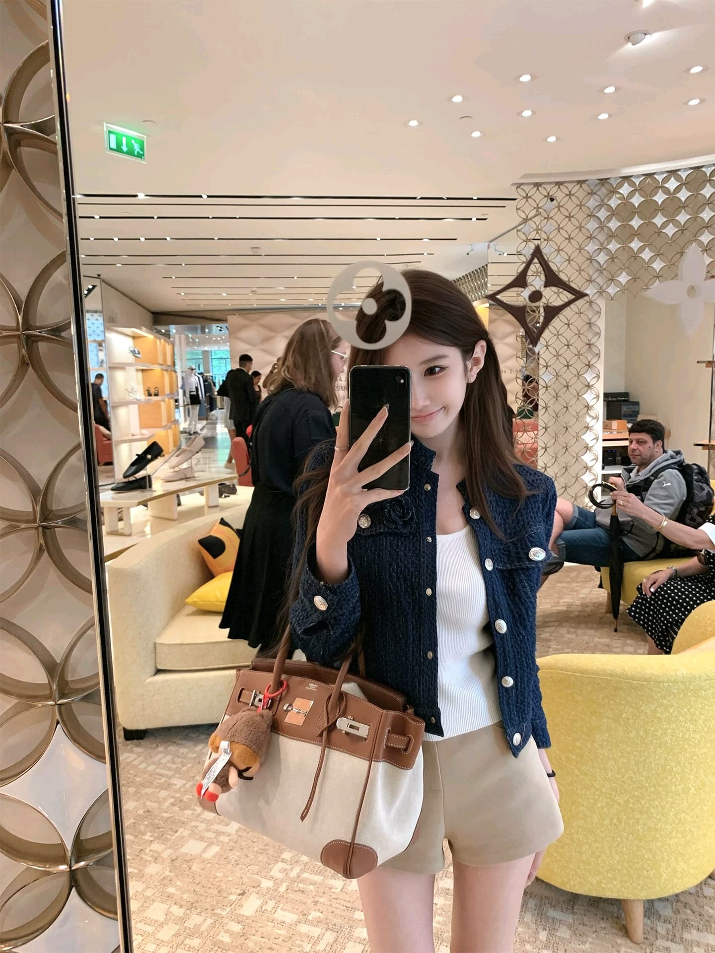 bigking 다이 킨 홈 파란색 데님 작은 샤넬 스타일 여성 가을 고급 센스 쇼트 스타일 재킷 재킷 켜기 벨트 브로치 이미지 3