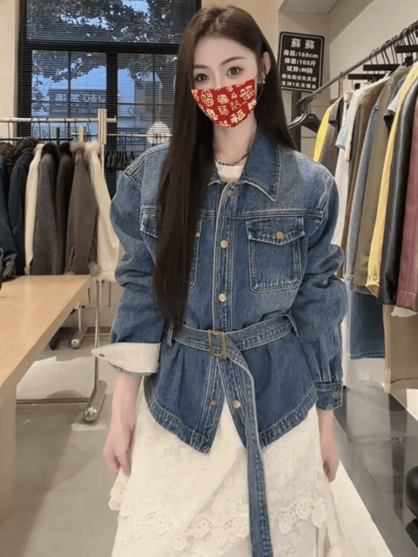 2026 년 봄 새로운 레트로 워싱 데님 여성 코트 폴로 칼라 레이스업 허리 수축 슬림해 보이는 다용도 재킷 맨위 상세 이미지 1
