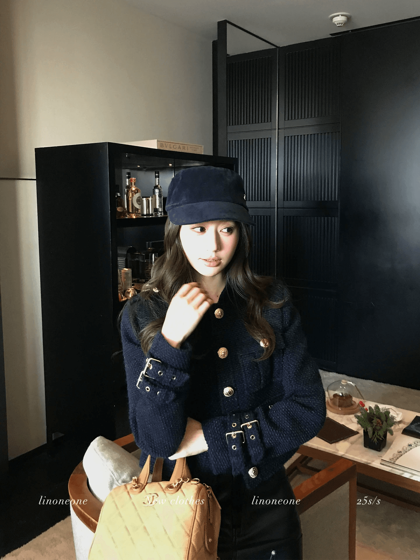 linoneone 플래티넘 바 서울 남자 디자인 센스 채볼 레트로 골드 버클 소매 袢 작은 샤넬 스타일 짧은 외투 이미지 3