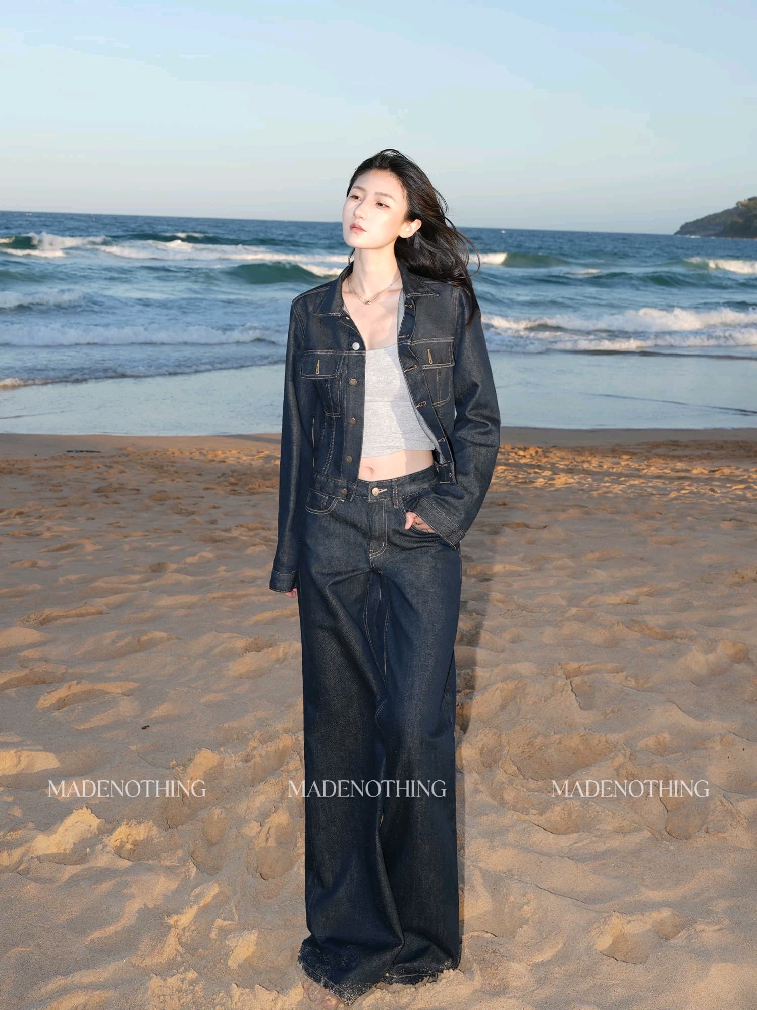 made nothing 독립적 인 홈 맞춤 원단 라이 경기 서울 워싱 데님 원색 클래식 재킷 여성 코트 상세 이미지 5