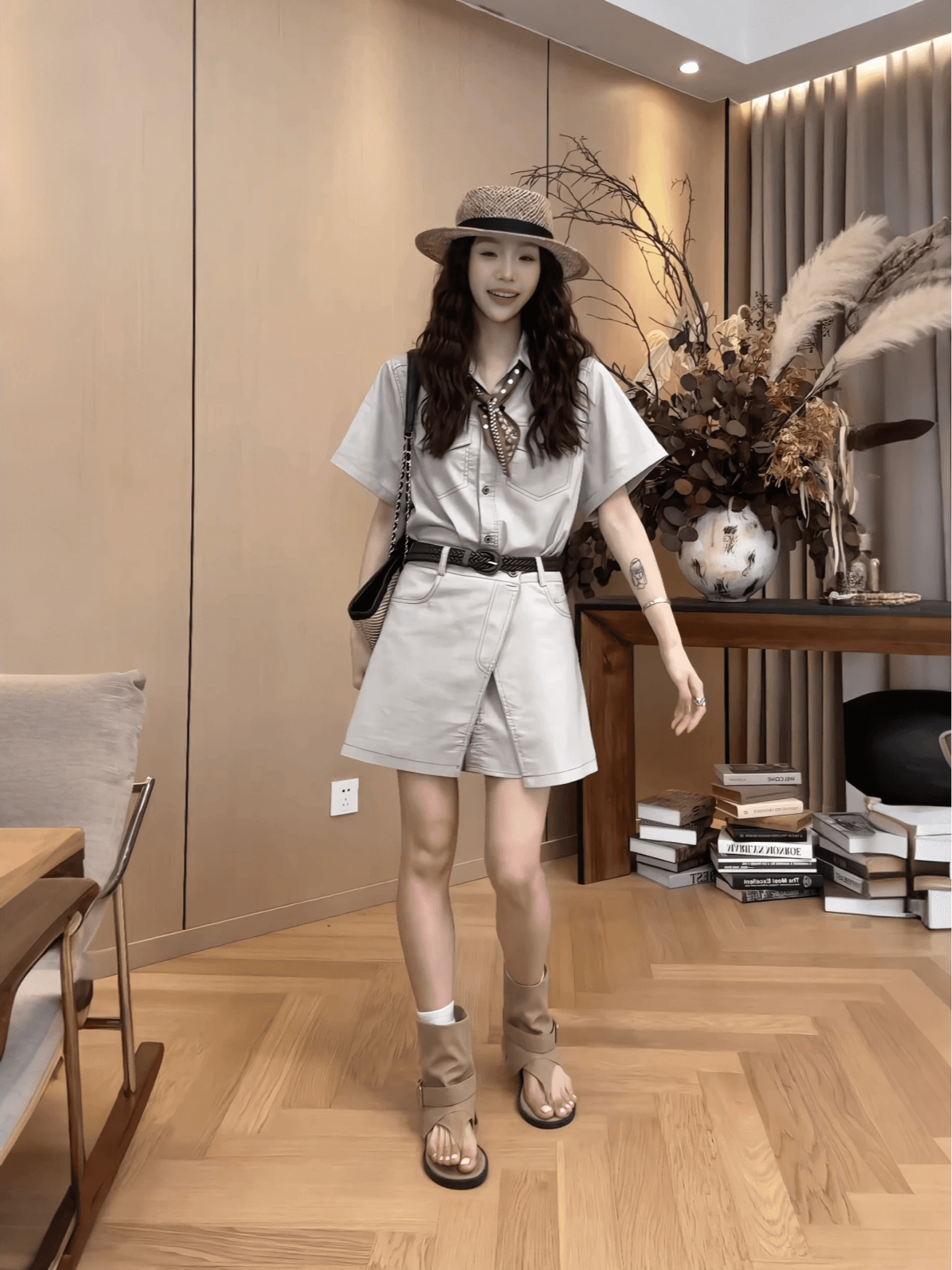 작은 조용한 잠시 데님 셔츠 랩스커트팬츠 투피스 세트 26 여름 새로운 다용도 세트 2604d2609 이미지 4
