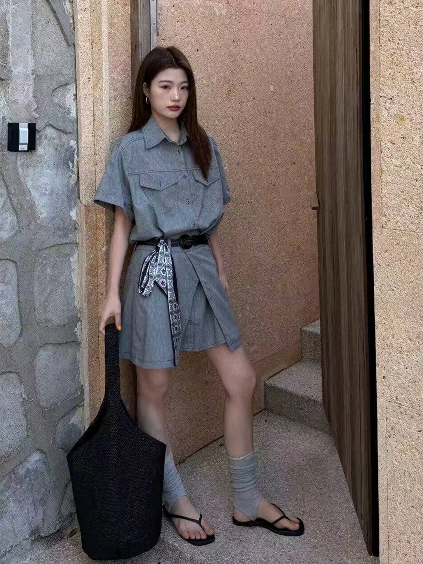 셔츠 여성 드레스 2026 년 여름 새로운 프랑스식 길다 치마 자이언트 잘 생긴 이른 봄 품격 작은 키 허리 수축