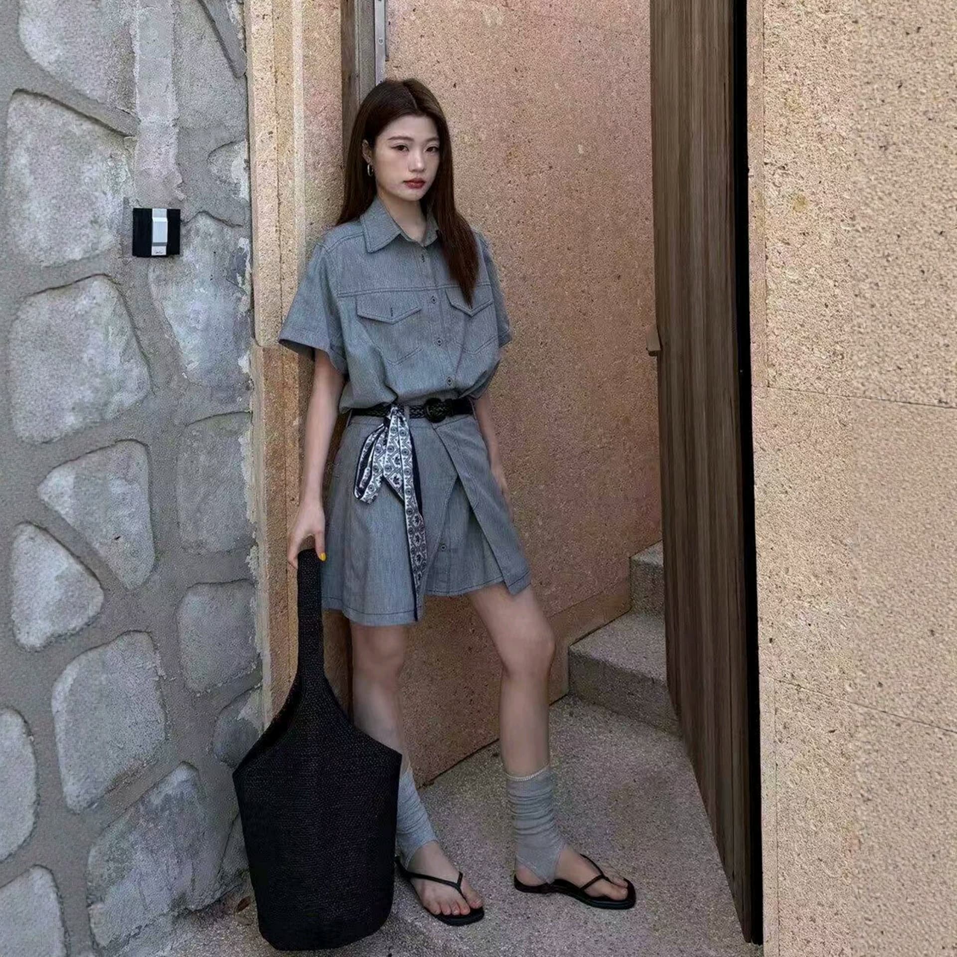 셔츠 여성 드레스 2026 년 여름 새로운 프랑스식 길다 치마 자이언트 잘 생긴 이른 봄 품격 작은 키 허리 수축 이미지 3