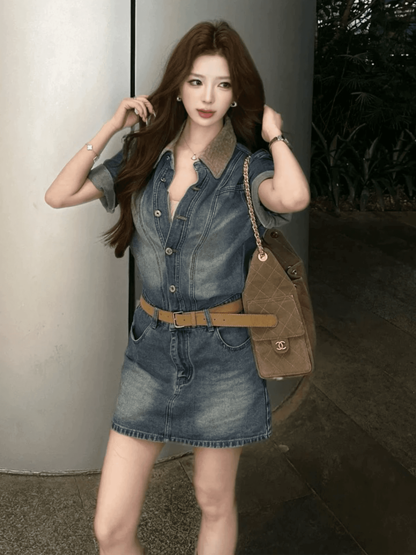 레트로 항구 바람 편집 폴로 칼라 데님 여성 드레스 2026 여름 새로운 패션 품격 슬림해 보이는 셔츠 미니 스커트 이미지 3