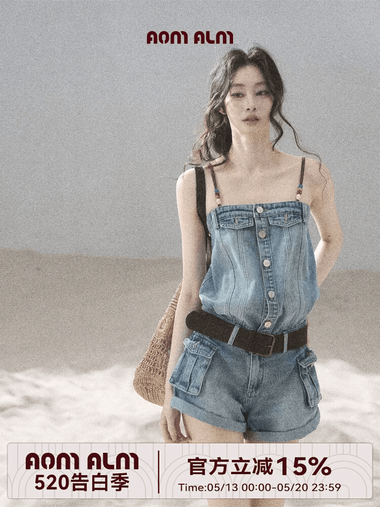 aomalm 덜 또한 눈 이동 해변가 걷기 아메리칸 데님 점프 슈트 여름 원피스 반바지 워크웨어 점프 슈트 바지