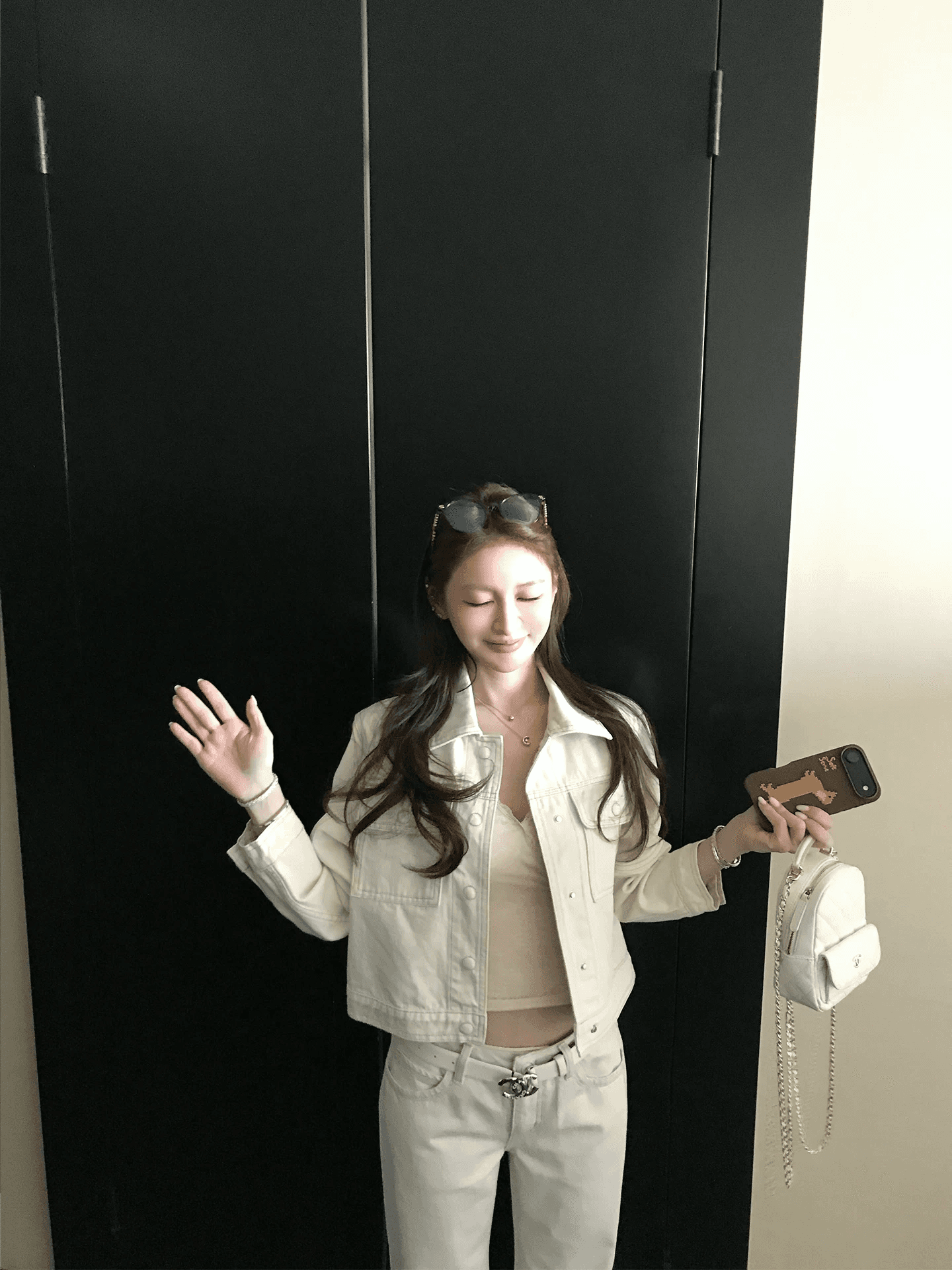 skk store 보은 화이트 암소 suit 봄 레트로 슈퍼 품격 오래된 돈 데님 재킷 세트 여성