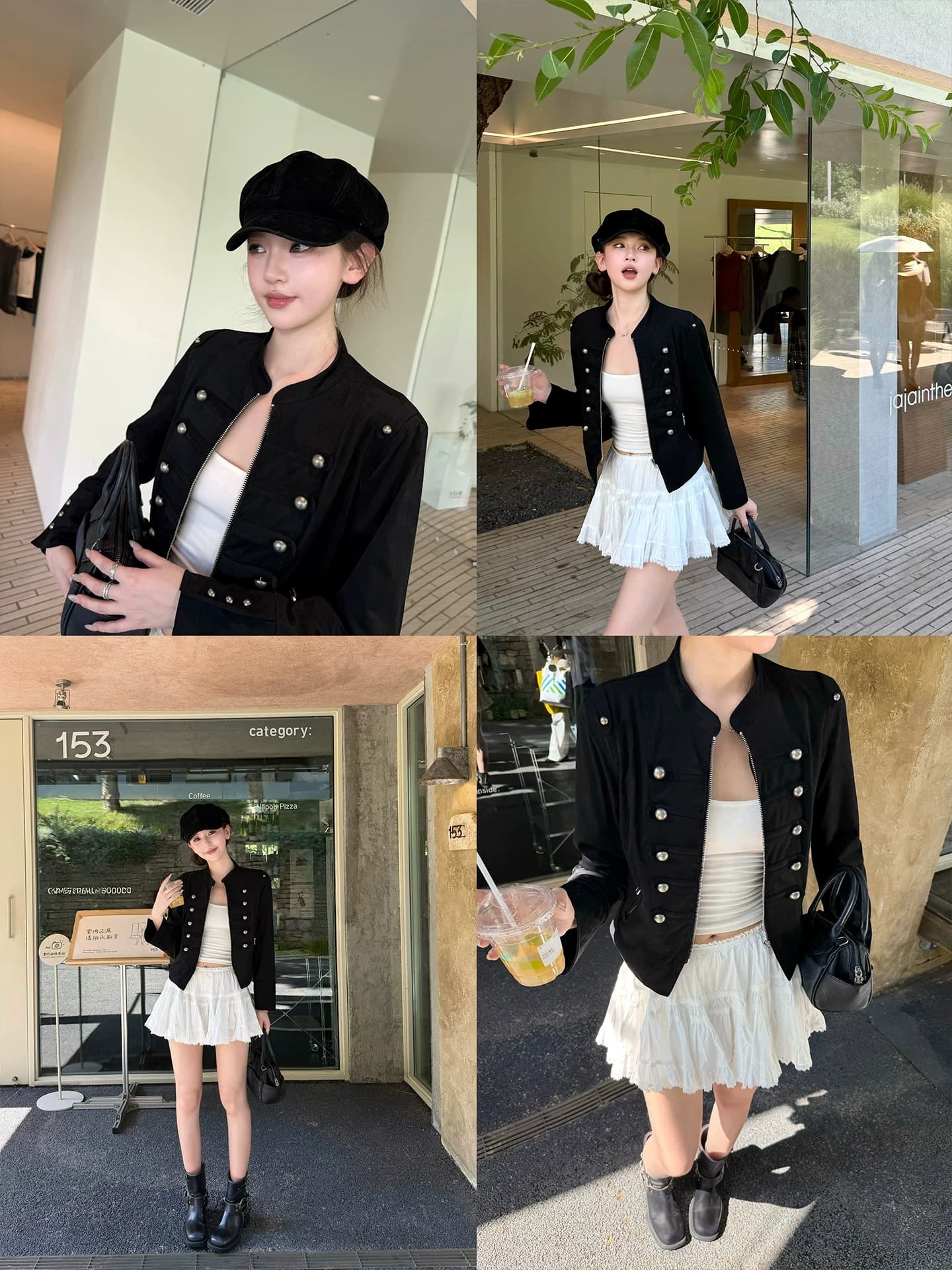 oioi esse 가을 나폴레옹 스탠드 칼라 단추 데님 여성 코트 작은 대중 디자인 쇼트 스타일 재킷 이미지 3