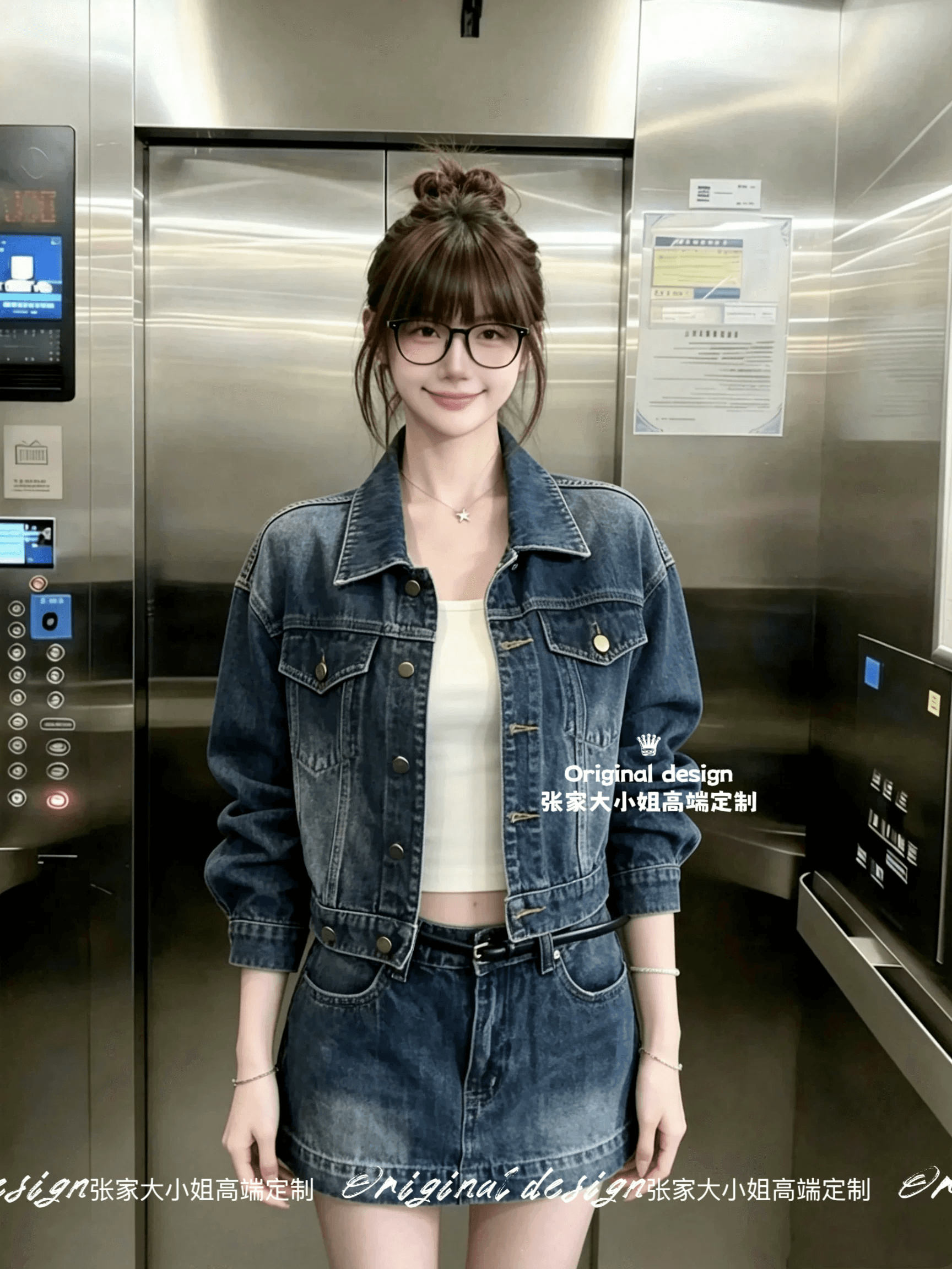 지금 지금 느슨함 타닌 핫걸 워싱 블루 면 부드러운 느슨함 자기 접촉 데님 재킷 미니 스커트 캐주얼 세트 여성 이미지 3