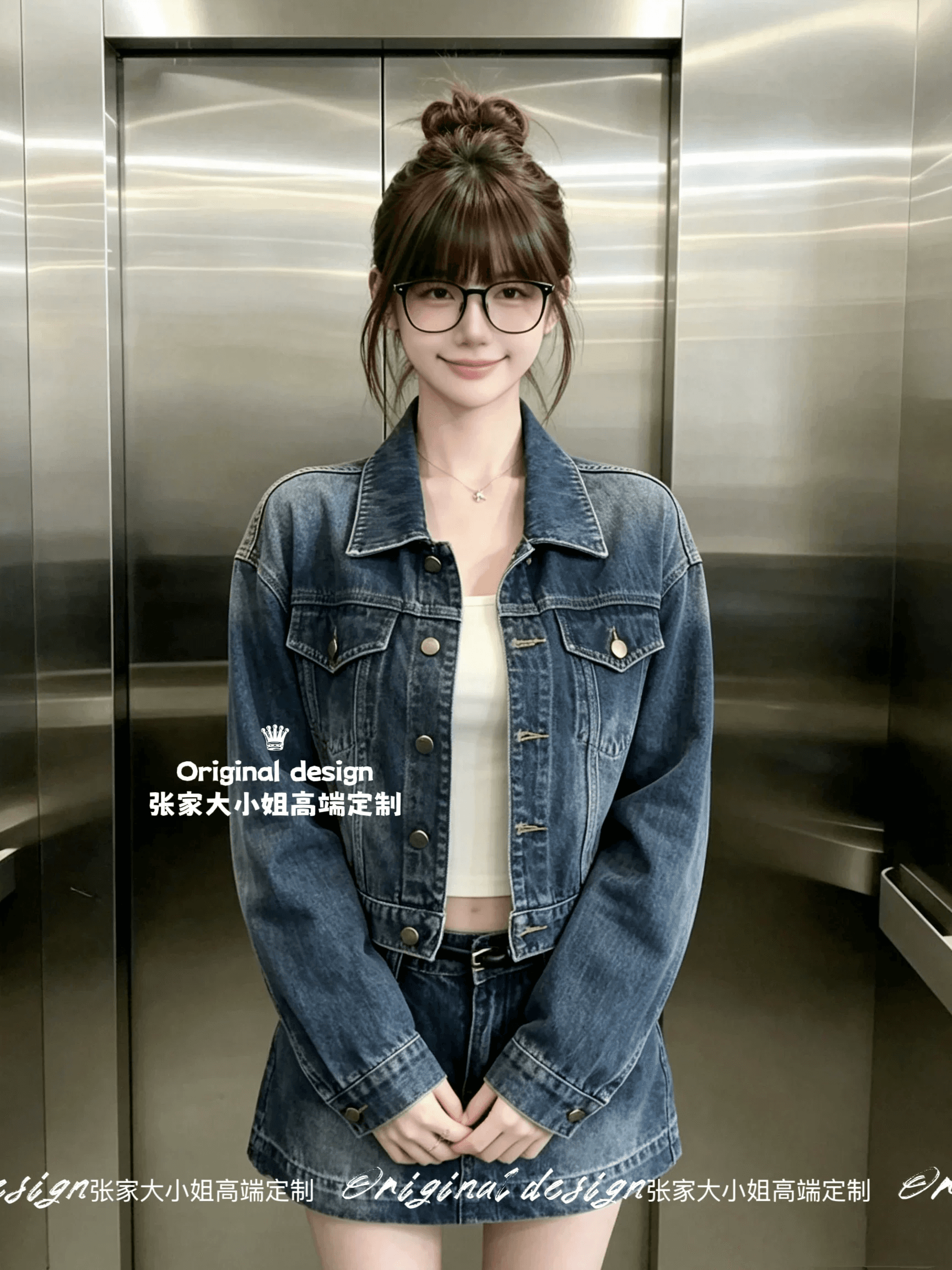 지금 지금 느슨함 타닌 핫걸 워싱 블루 면 부드러운 느슨함 자기 접촉 데님 재킷 미니 스커트 캐주얼 세트 여성 이미지 4