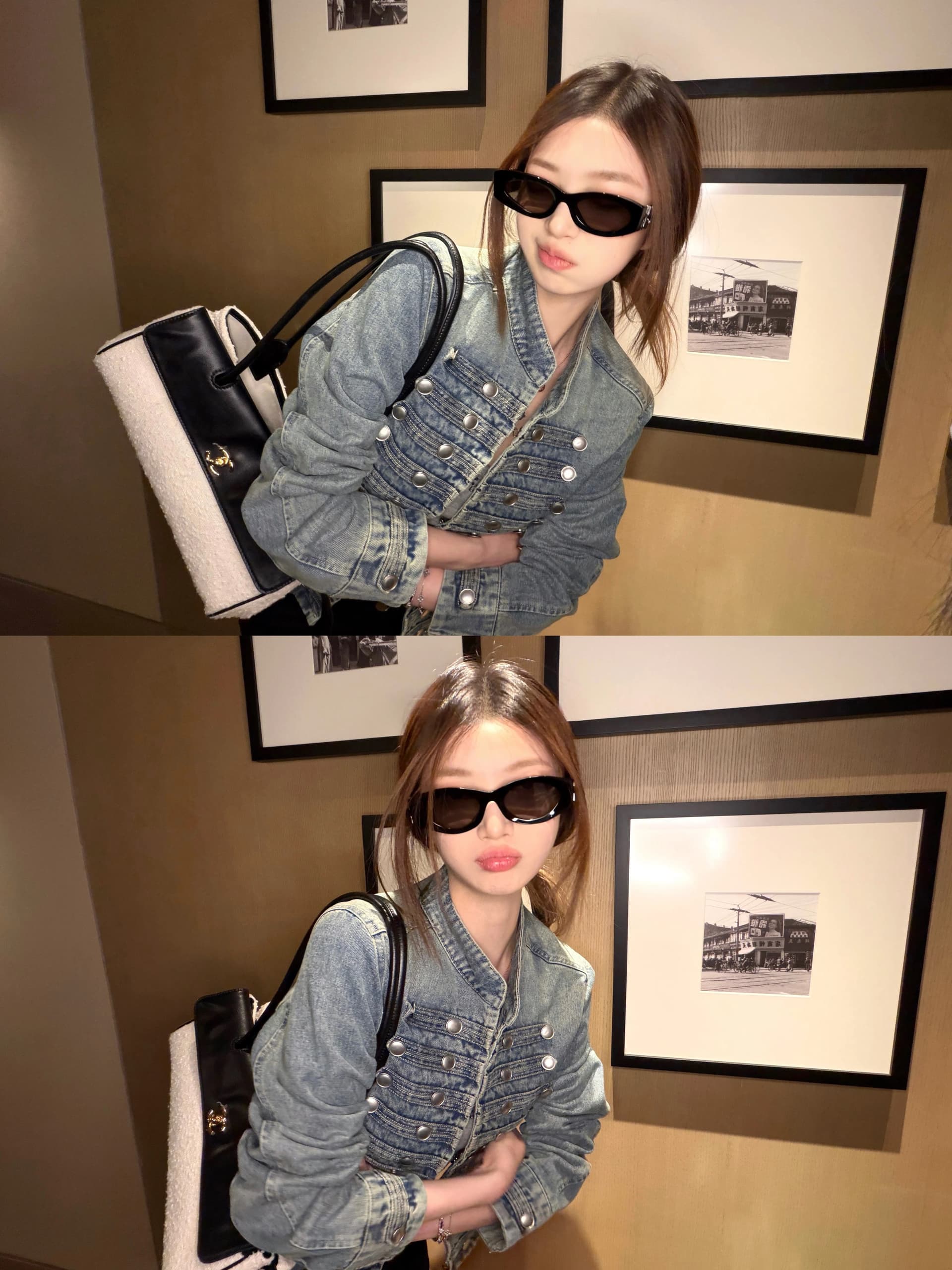 디스크 디스크 보 주님 일상 긍정적 인 어깨 더블 행 단추 무거운 작업 나폴레옹 데님 여성 코트 가을 재킷 맨위 이미지 2
