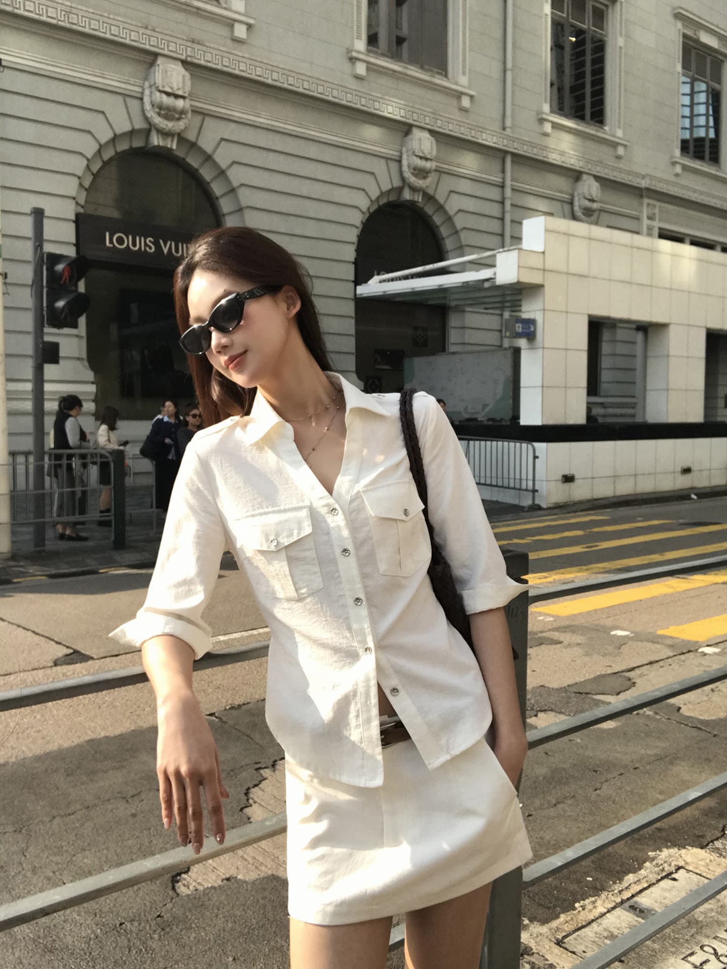 besober 주간 실크 아마 화이트 V넥 7부 소매 여성 셔츠 오래된 돈 품격 루즈핏 캐주얼 허리 수축 셔츠 이미지 2