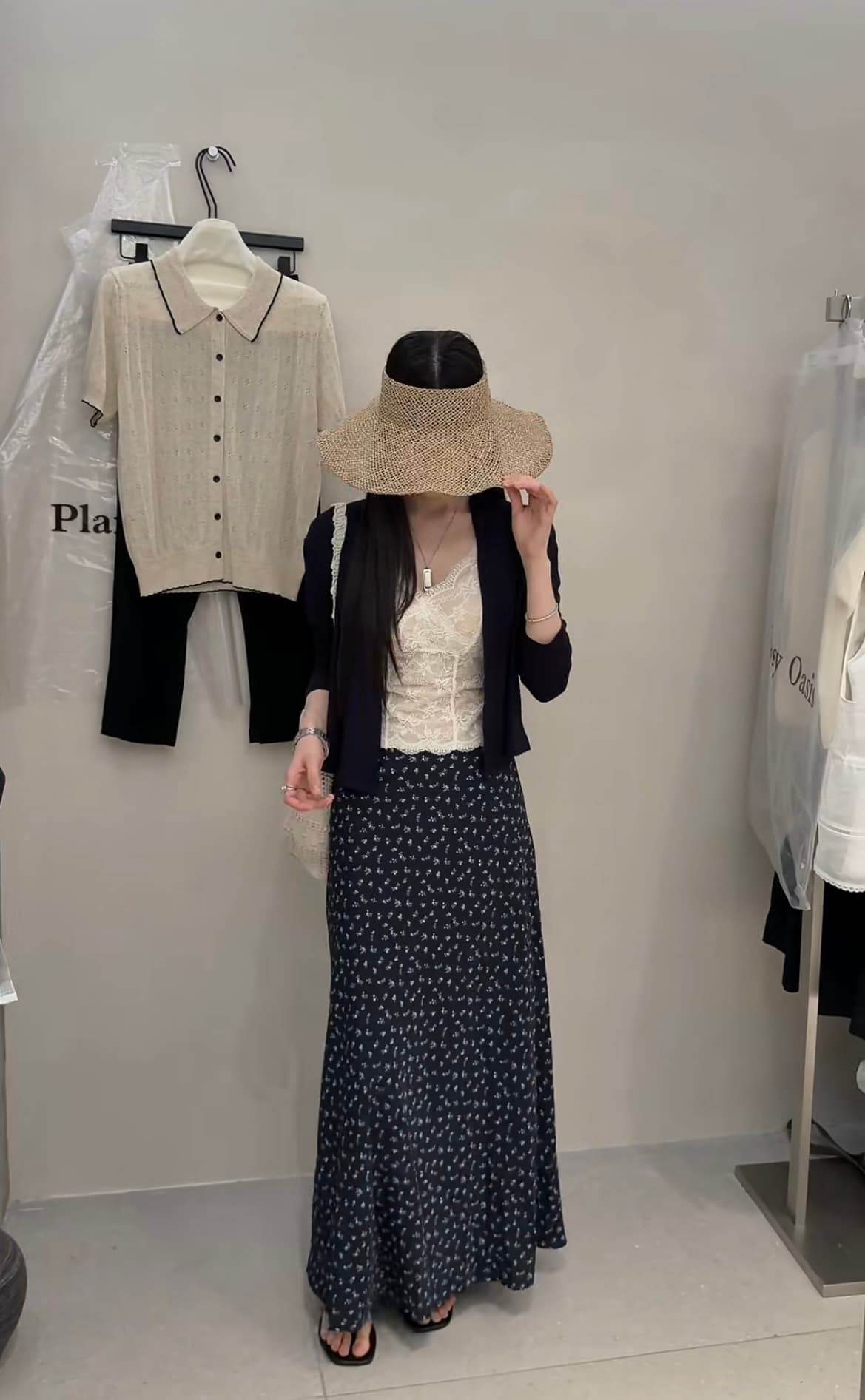 한 부서 부드러운 바람 품격 니트 오픈 가디건 레이스 슬립 꽃무늬 반신 스커트 세 조각 세트 여성 2026 새로운 이미지 3