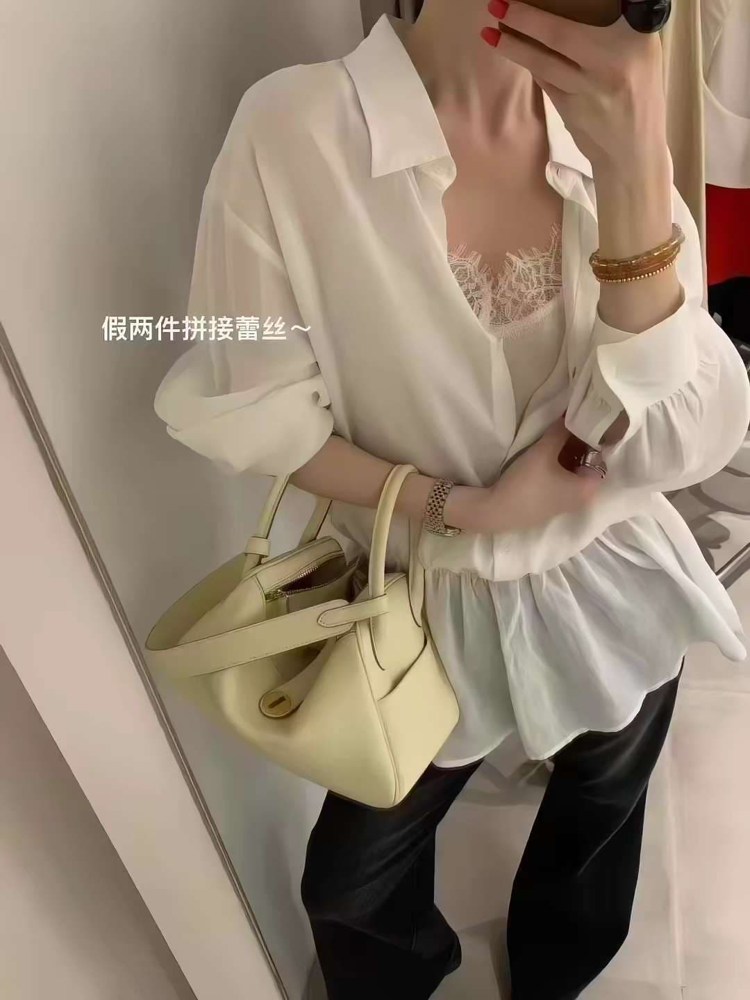한 부서 폴로 칼라 외국 가스 레이스 페이크 레이어드 여성 셔츠 2026 여름 새로운 슬림해 보이는 품격 긴팔 셔츠 맨위 이미지 2