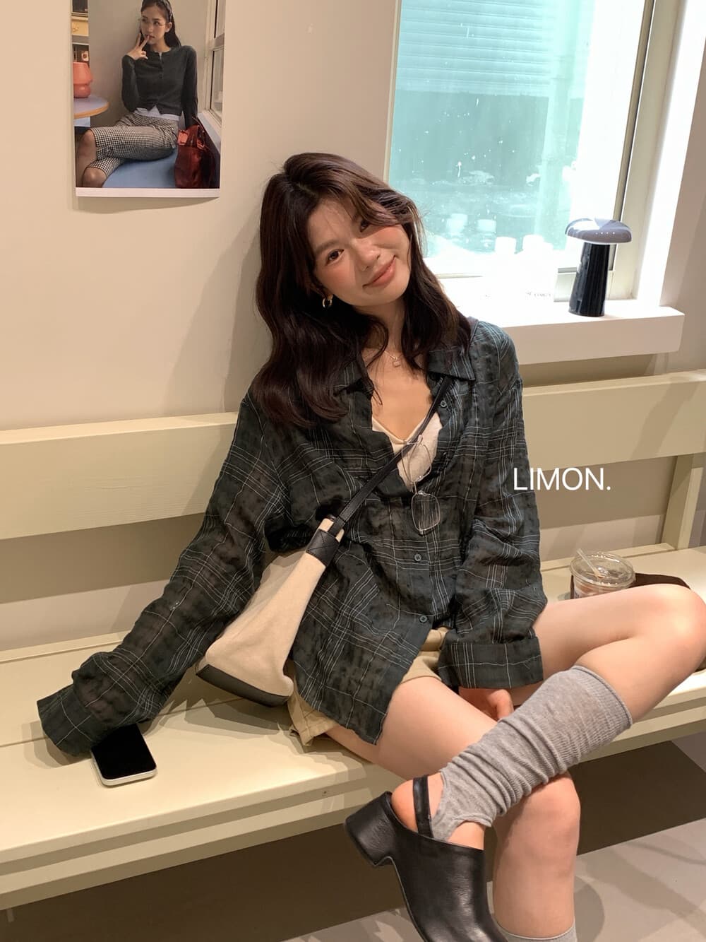 가을 켜기 새로운 레몬 녹차 반드시 입력 산소 센스 셔츠 질감 센스 체크무늬 긴팔 자외선 차단 셔츠 이미지 4