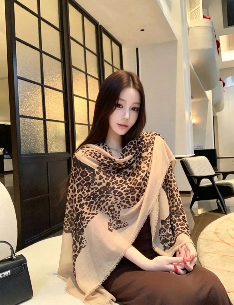 오래된 돈 바람 아름다움 라드. 도루 센스 드레스 레트로 레오파드 무늬 숄 품격 투피스 슈트 여성 2026 이른 가을 새로운 이미지 2