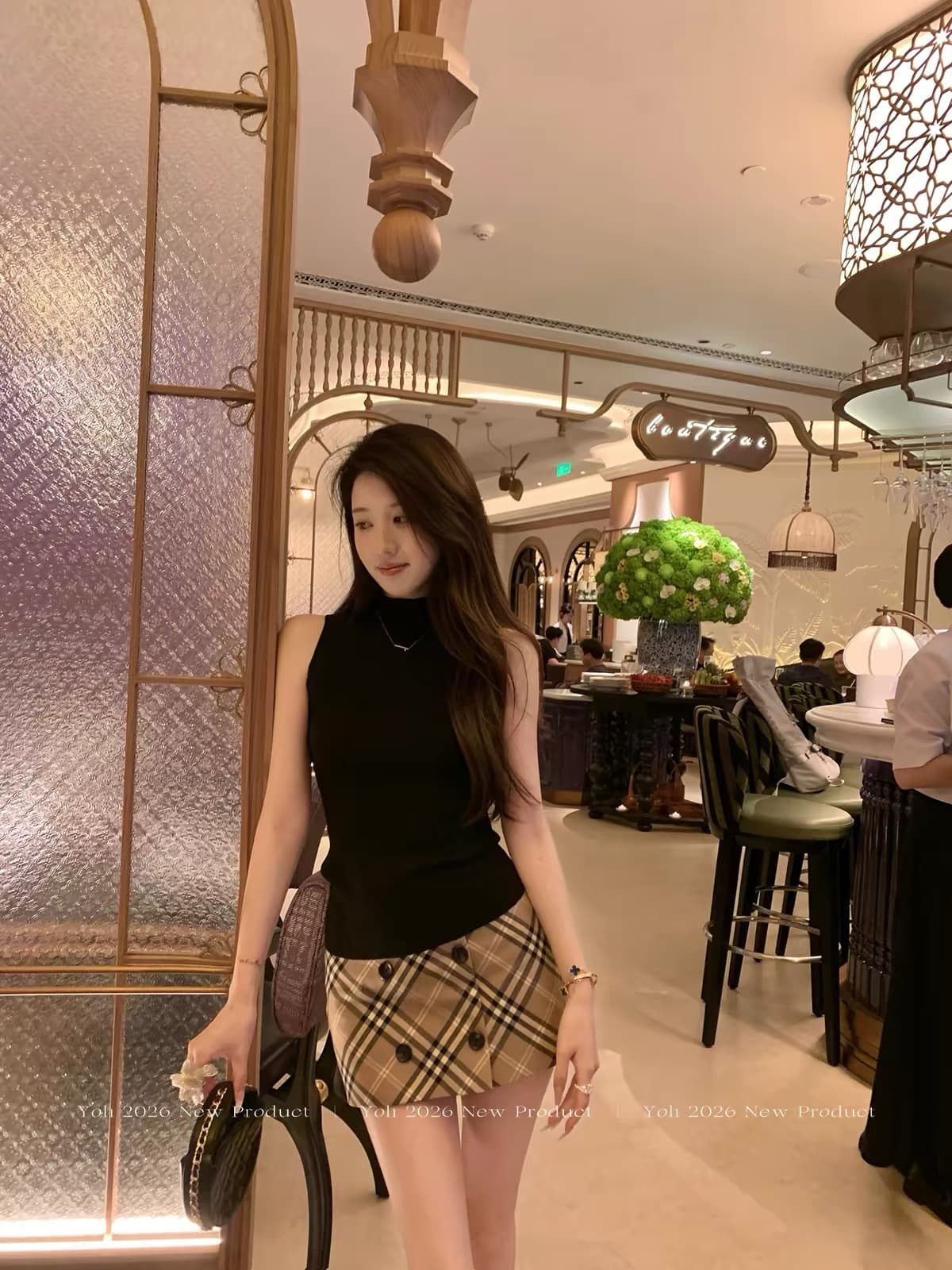 xzichic 레트로 필름 클래식 체크무늬 반신 스커트 안전 바지 미니 스커트 여성 여름 이중 버튼 작은 a 치마 이미지 4